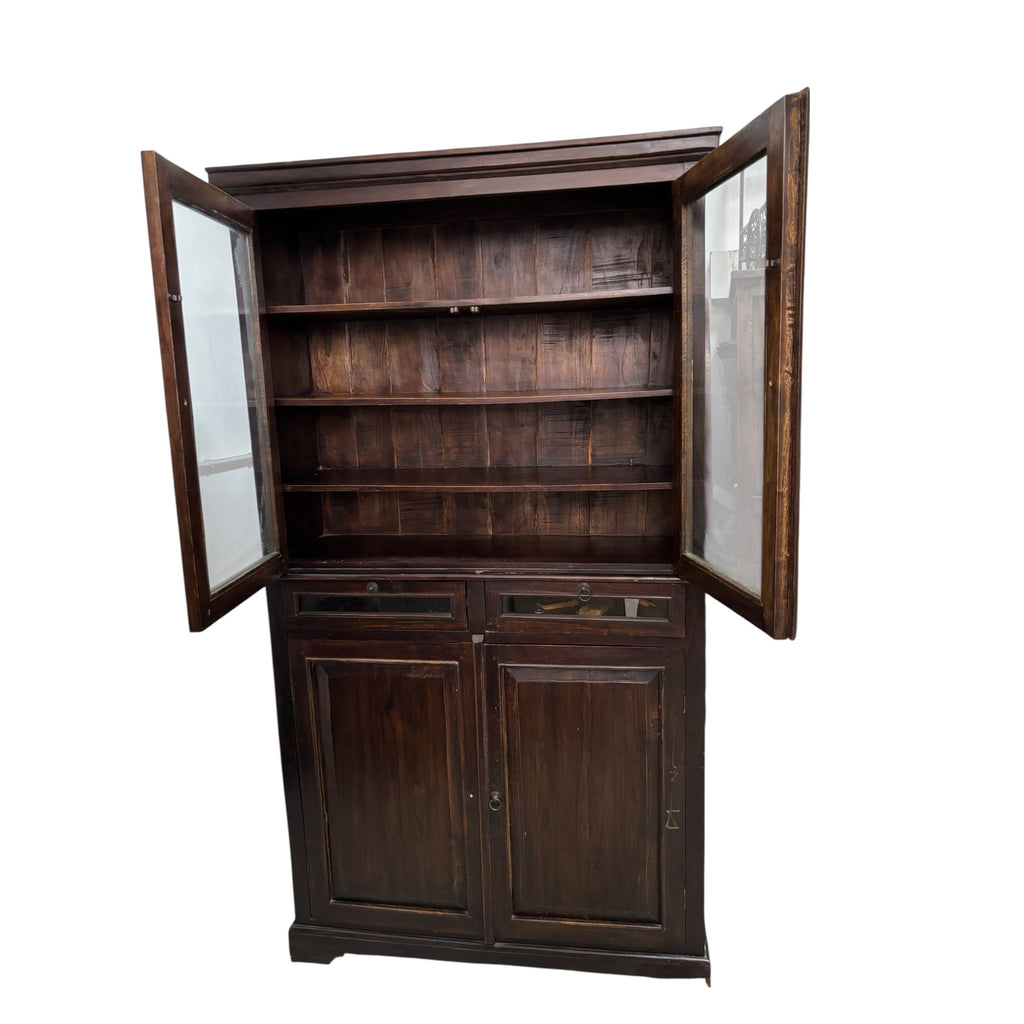 Credenza in Legno Massello di Sheesham con Ante in Vetro 188 h cm– Da Restaurare