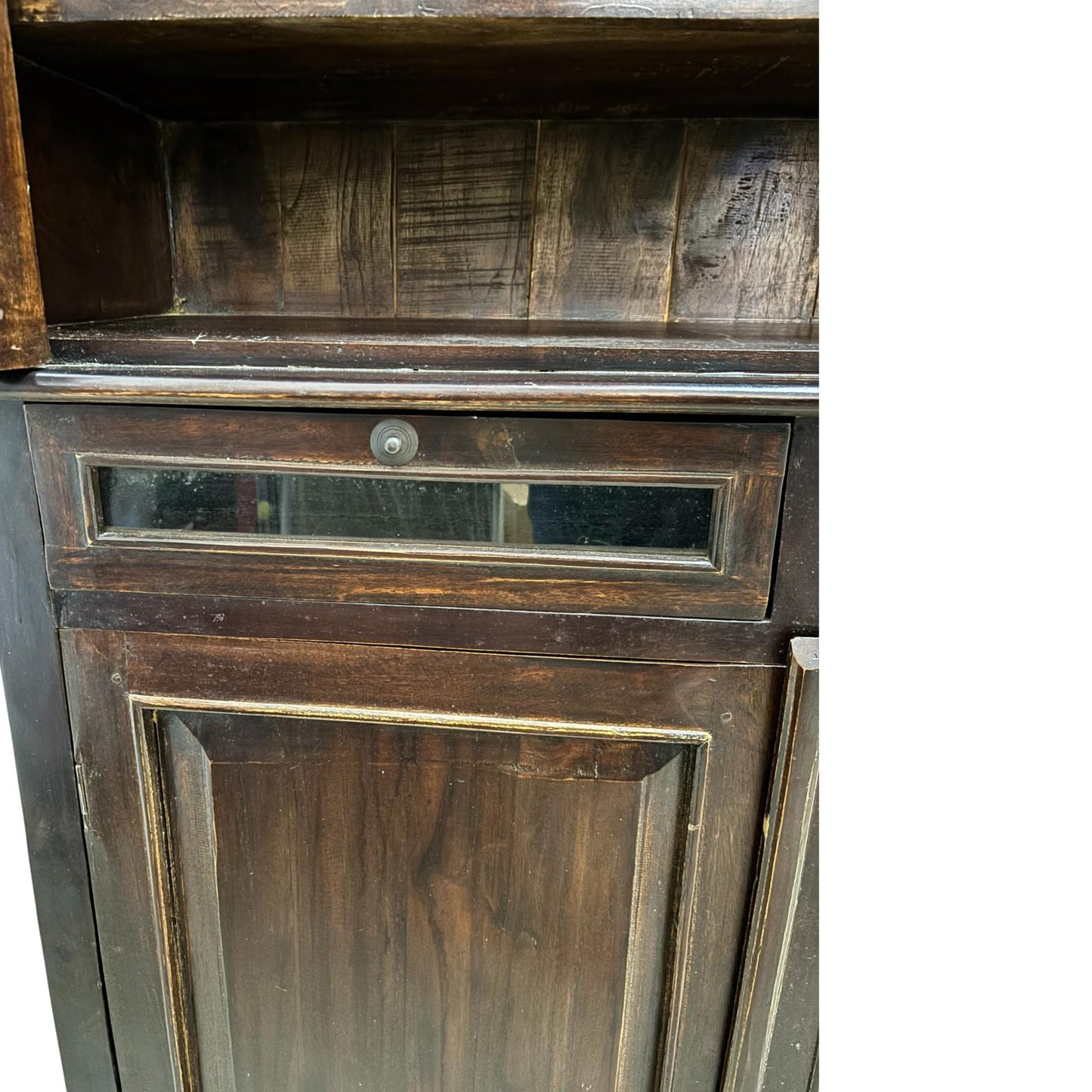 Credenza in Legno Massello di Sheesham con Ante in Vetro 188 h cm– Da Restaurare