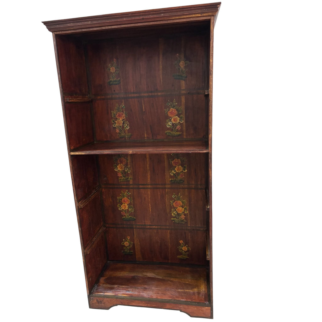 Libreria in Legno Sheesham con Disegni Floreali Dipinti a Mano 180 h cm – Finitura Ciliegio