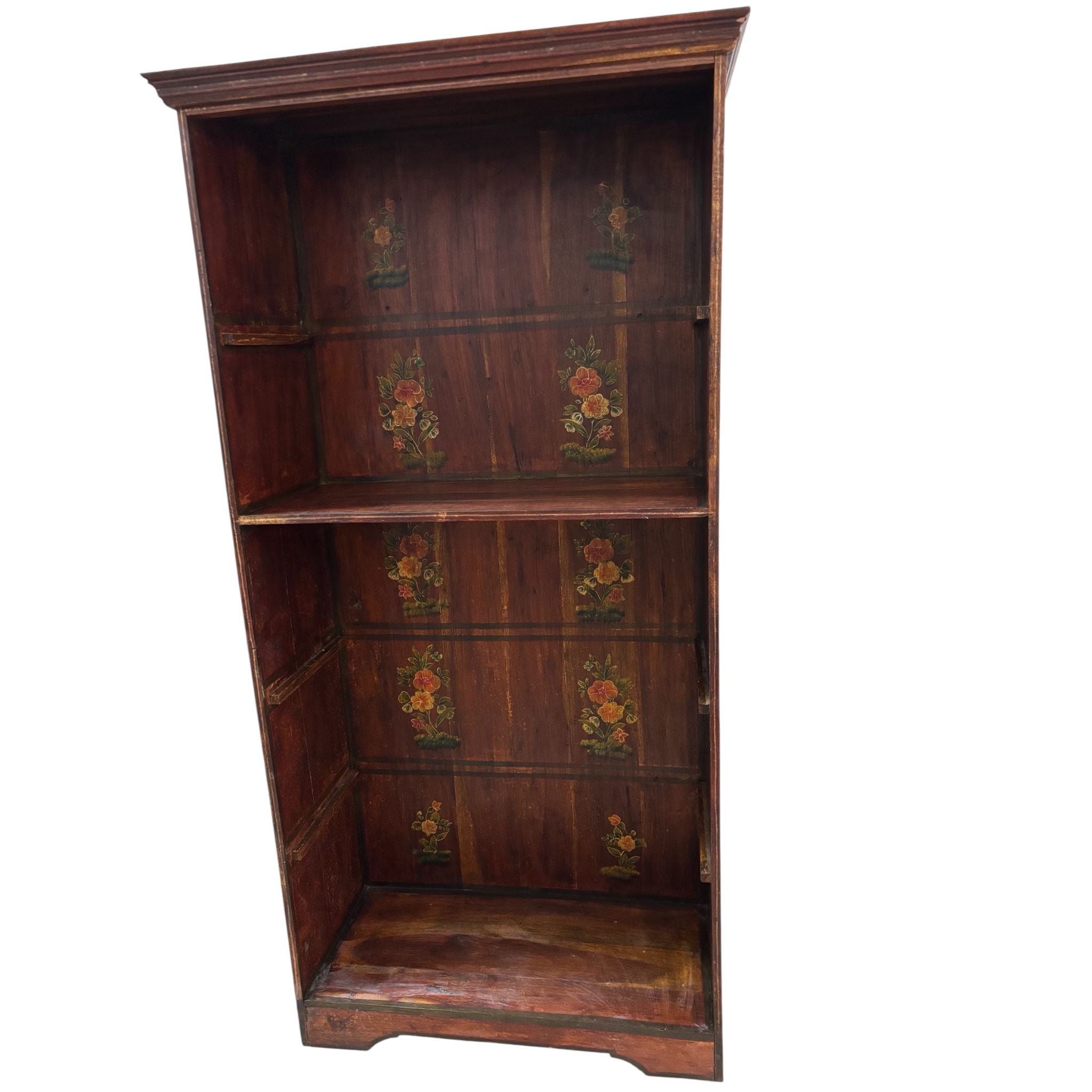 Libreria in Legno Sheesham con Disegni Floreali Dipinti a Mano 180 h cm – Finitura Ciliegio