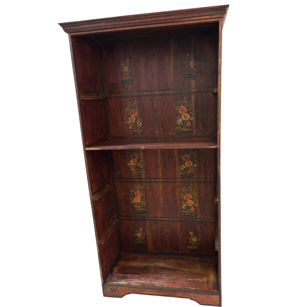 Libreria in Legno Sheesham con Disegni Floreali Dipinti a Mano 180 h cm – Finitura Ciliegio