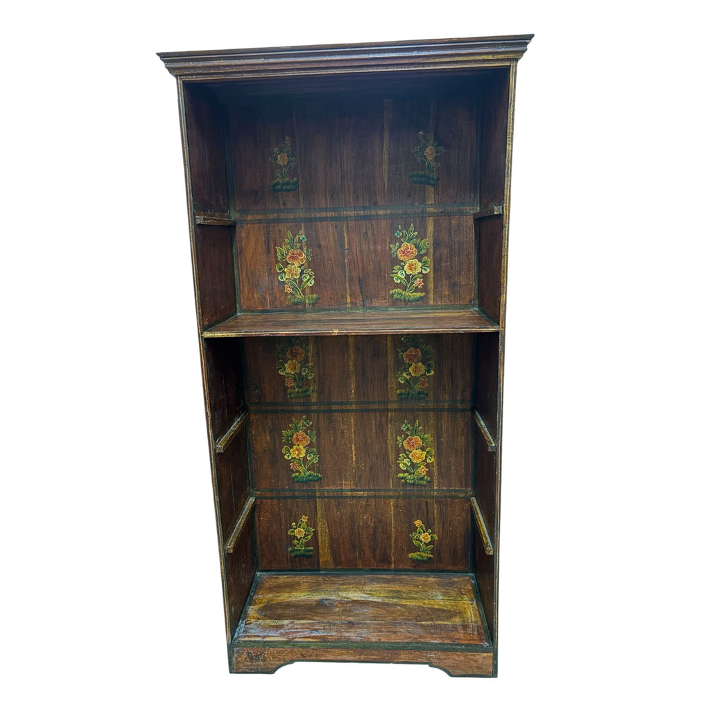 Libreria in Legno Sheesham con Disegni Floreali Dipinti a Mano 180 h cm – Finitura Ciliegio