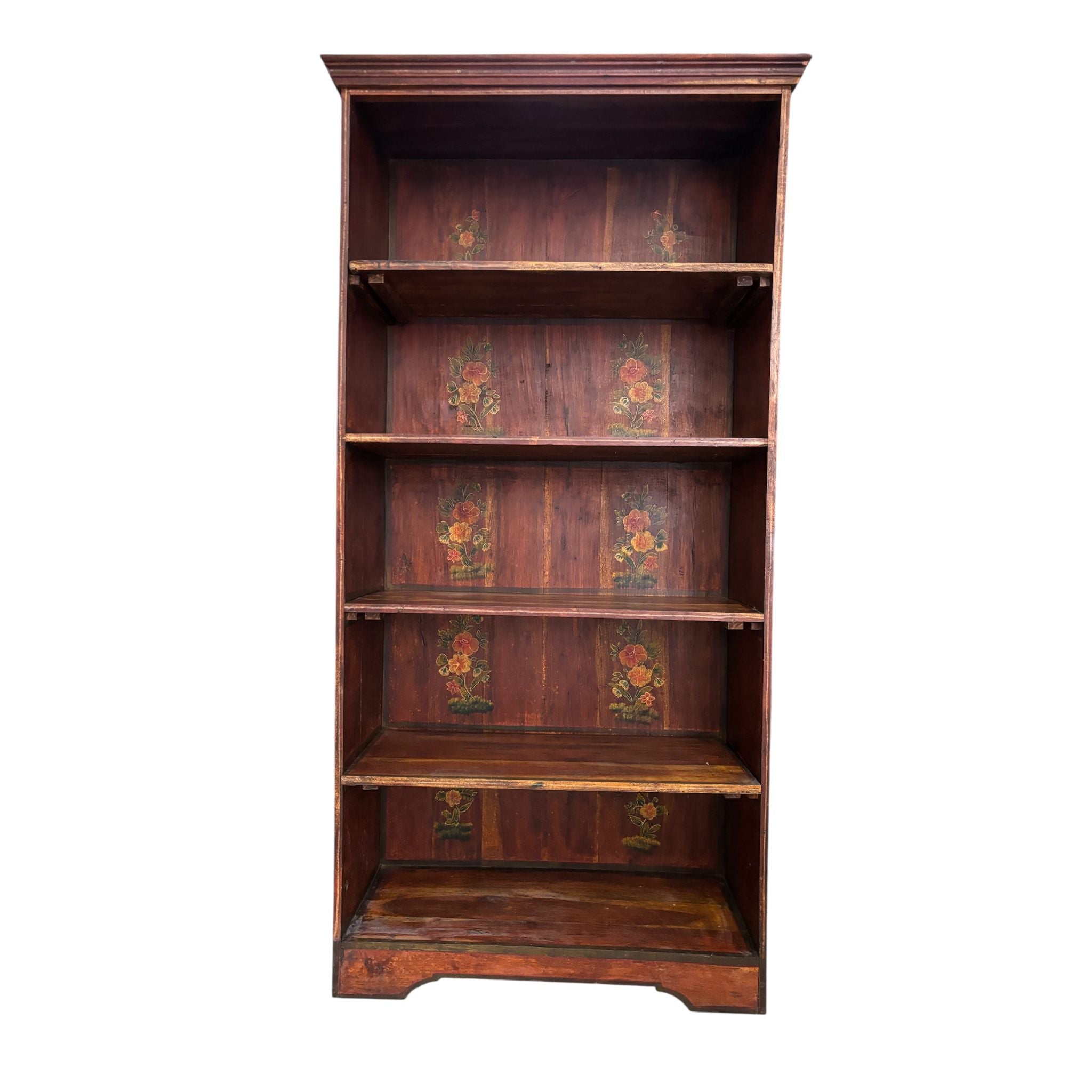 Libreria in Legno Sheesham con Disegni Floreali Dipinti a Mano 180 h cm – Finitura Ciliegio
