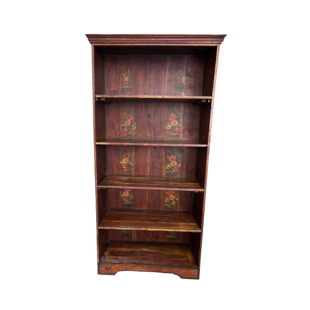 Libreria in Legno Sheesham con Disegni Floreali Dipinti a Mano 180 h cm – Finitura Ciliegio