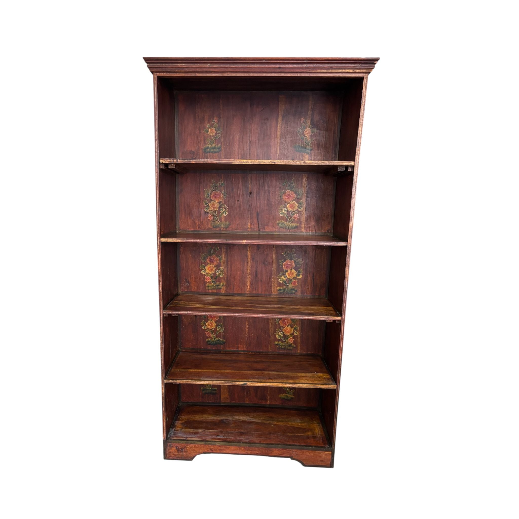 Libreria in Legno Sheesham con Disegni Floreali Dipinti a Mano 180 h cm – Finitura Ciliegio