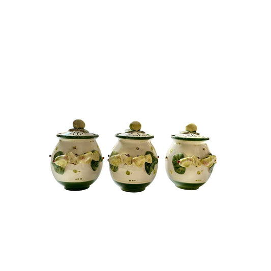 Set Barattoli in Ceramica con Decorazioni Fruttate in Verde - Fatto a Mano