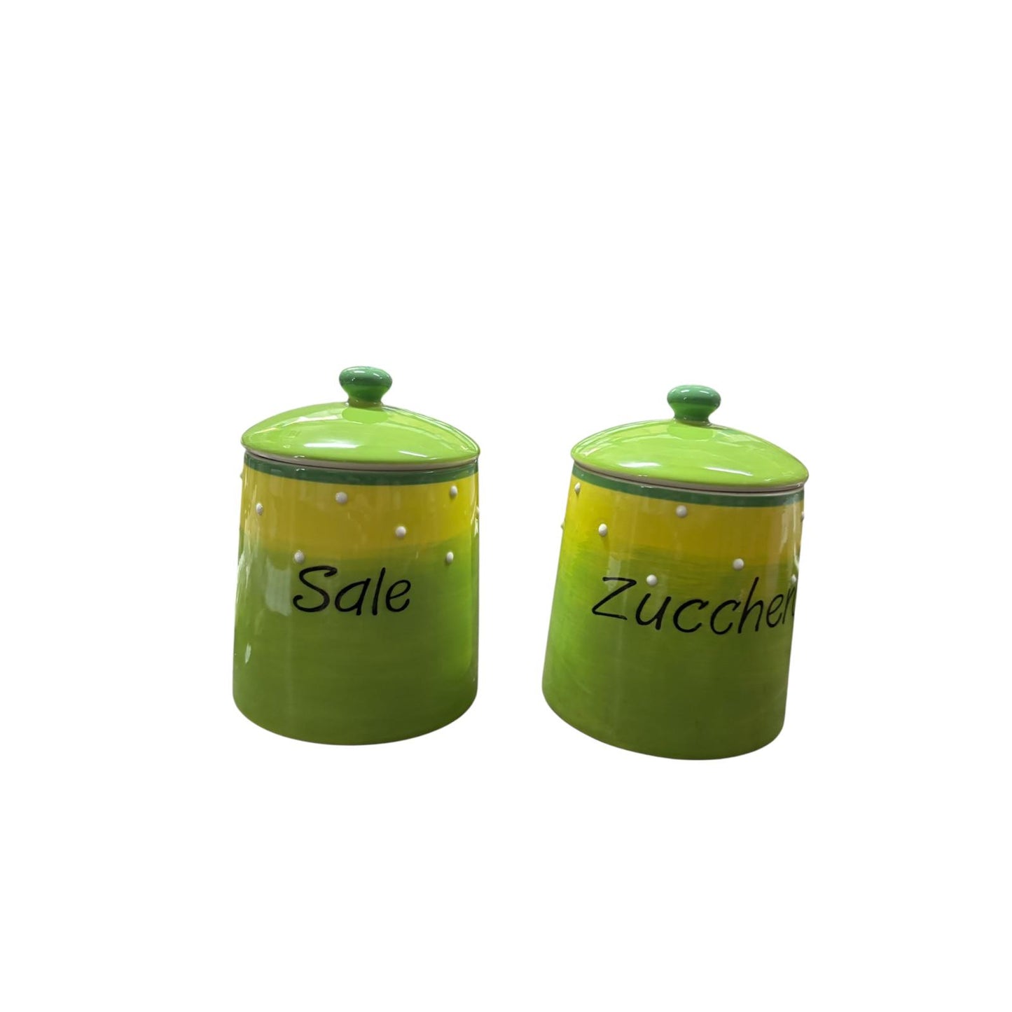 Set Barattoli in Ceramica Verde per Sale e Zucchero - Artigianato di Qualità