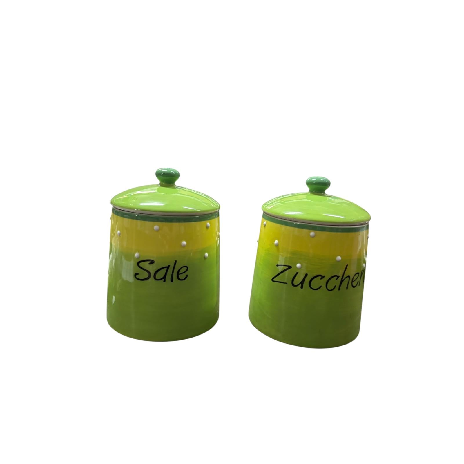 Set Barattoli in Ceramica Verde per Sale e Zucchero - Artigianato di Qualità