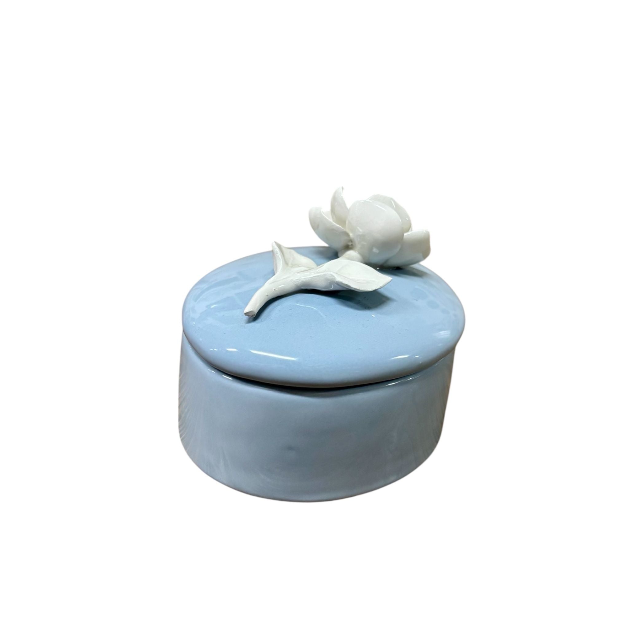 Porta Gioie Ovale Celeste con Rosa 3D Bianca - Dea Capodimonte