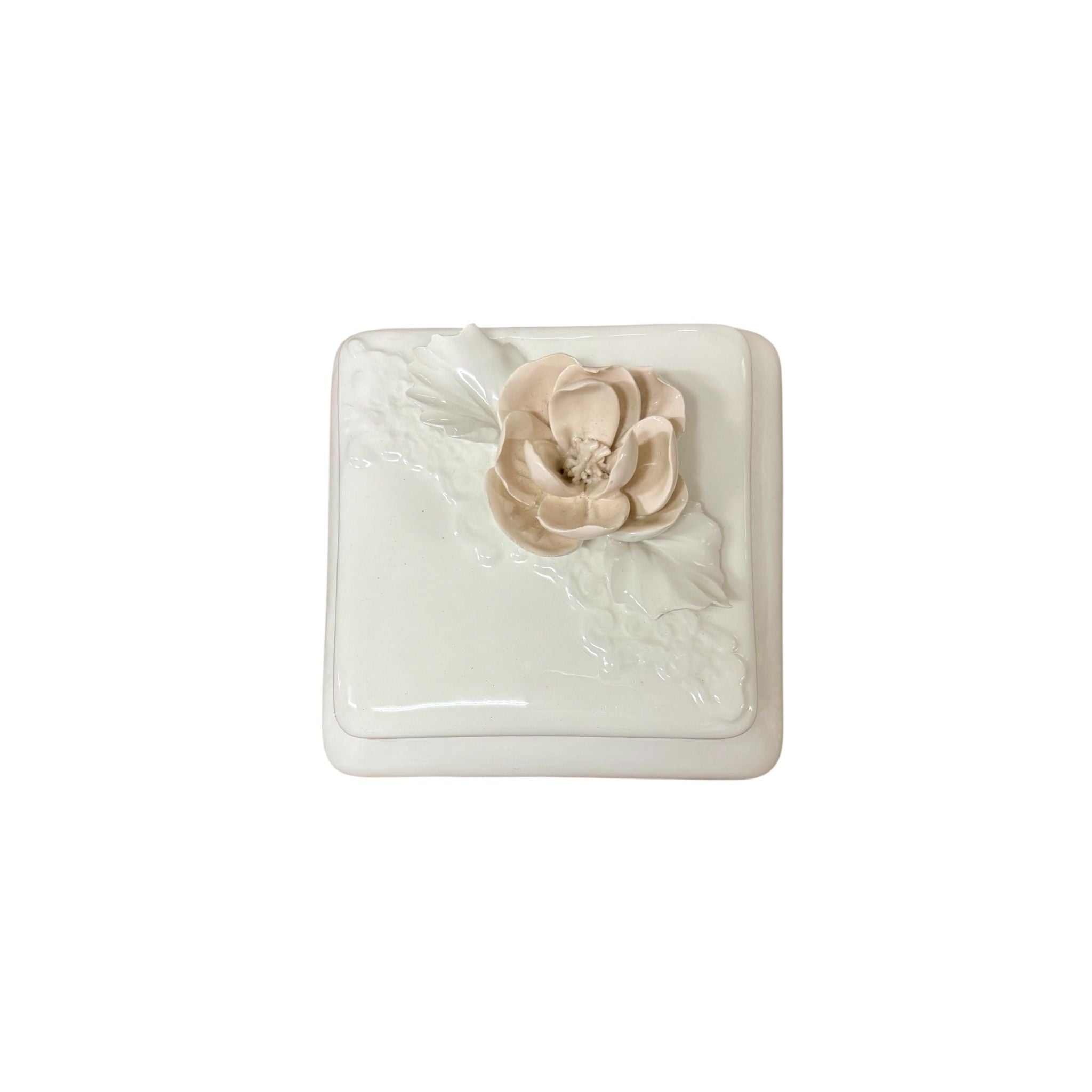 Scatola Porta Gioie Quadrata con Fiore 3D 15x15 cm - Dea Capodimonte
