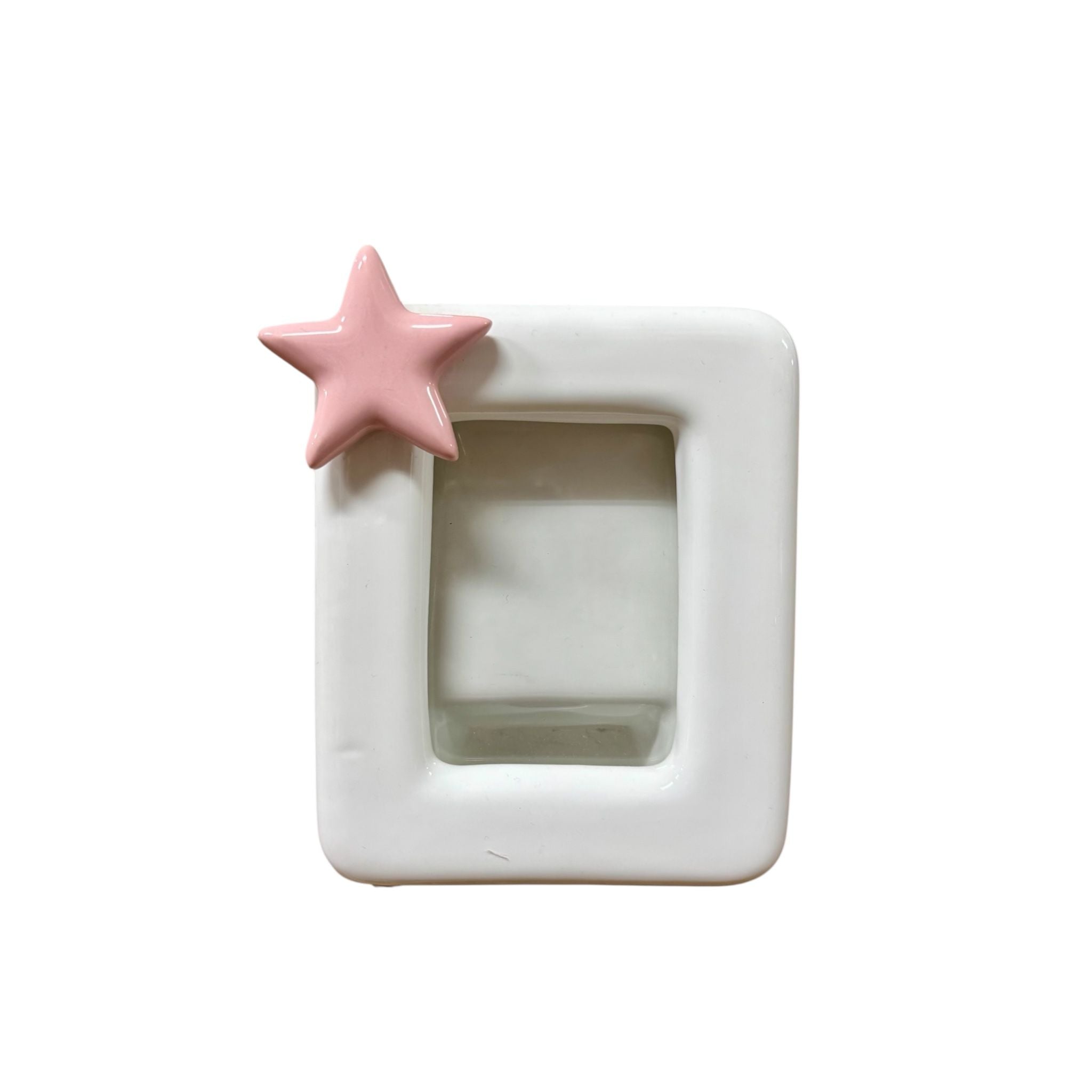 Cornice d'Appoggio in Ceramica Bianca con Stella Rosa 3D 15x13 h cm- Dea Capodimonte