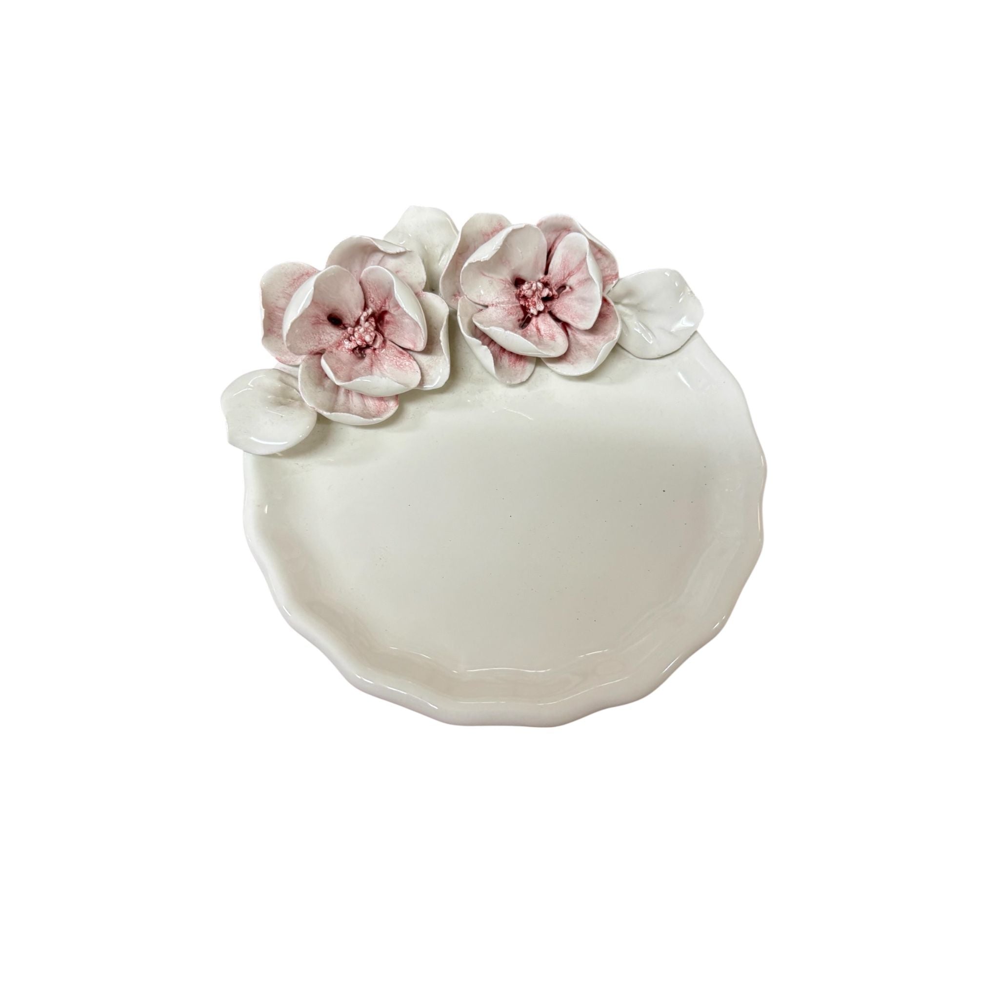 Alzatina in Ceramica con Fiorellini Rosa 3D 13x8 h cm- Dea Capodimonte