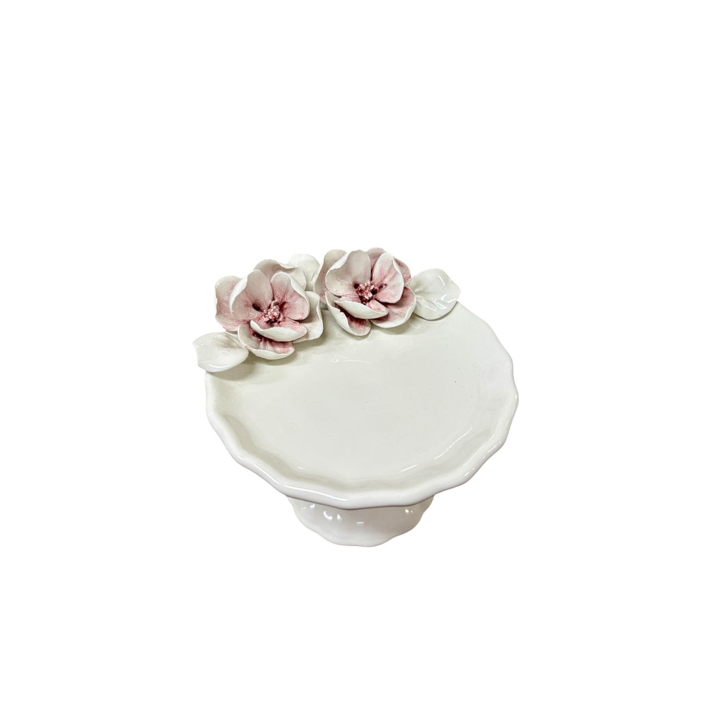 Alzatina in Ceramica con Fiorellini Rosa 3D 13x8 h cm- Dea Capodimonte