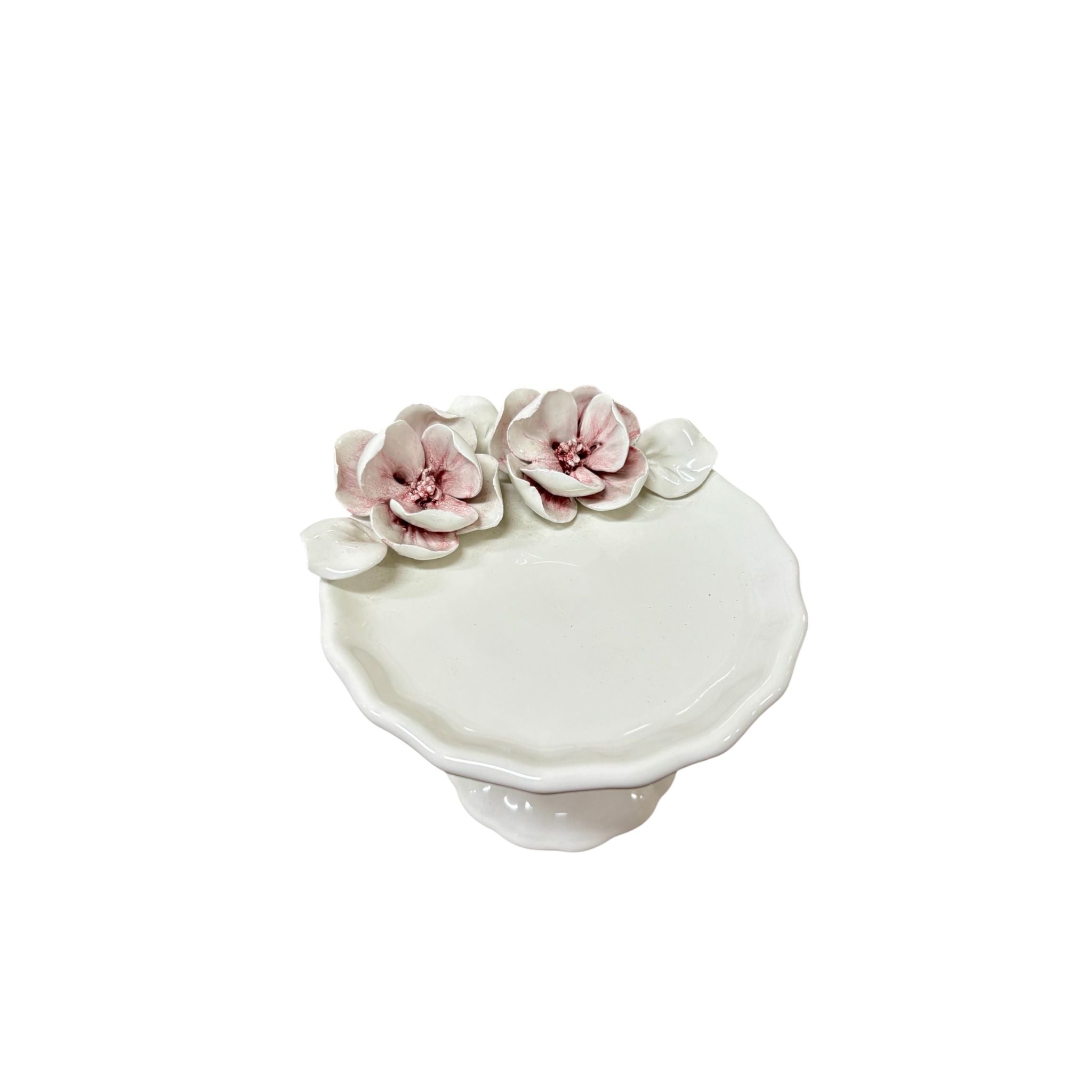 Alzatina in Ceramica con Fiorellini Rosa 3D 13x8 h cm- Dea Capodimonte