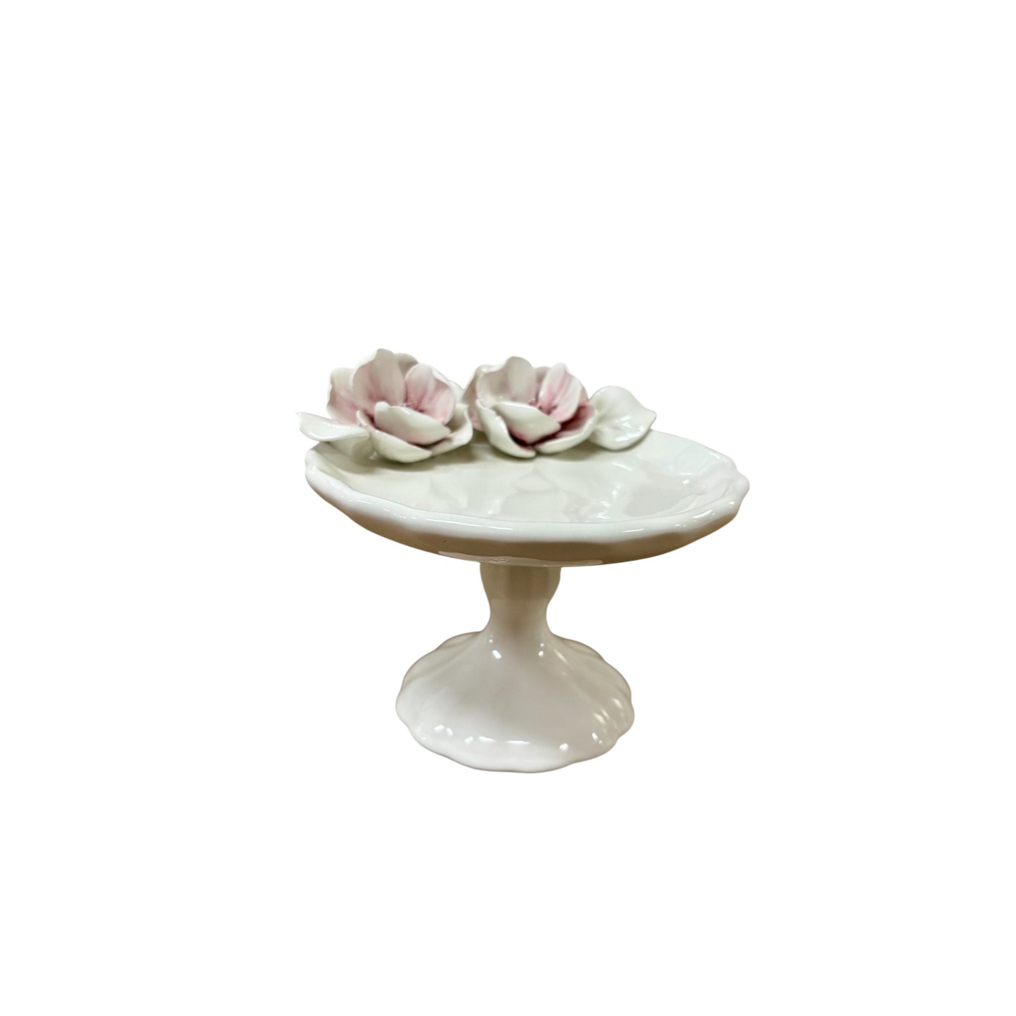 Alzatina in Ceramica con Fiorellini Rosa 3D 13x8 h cm- Dea Capodimonte