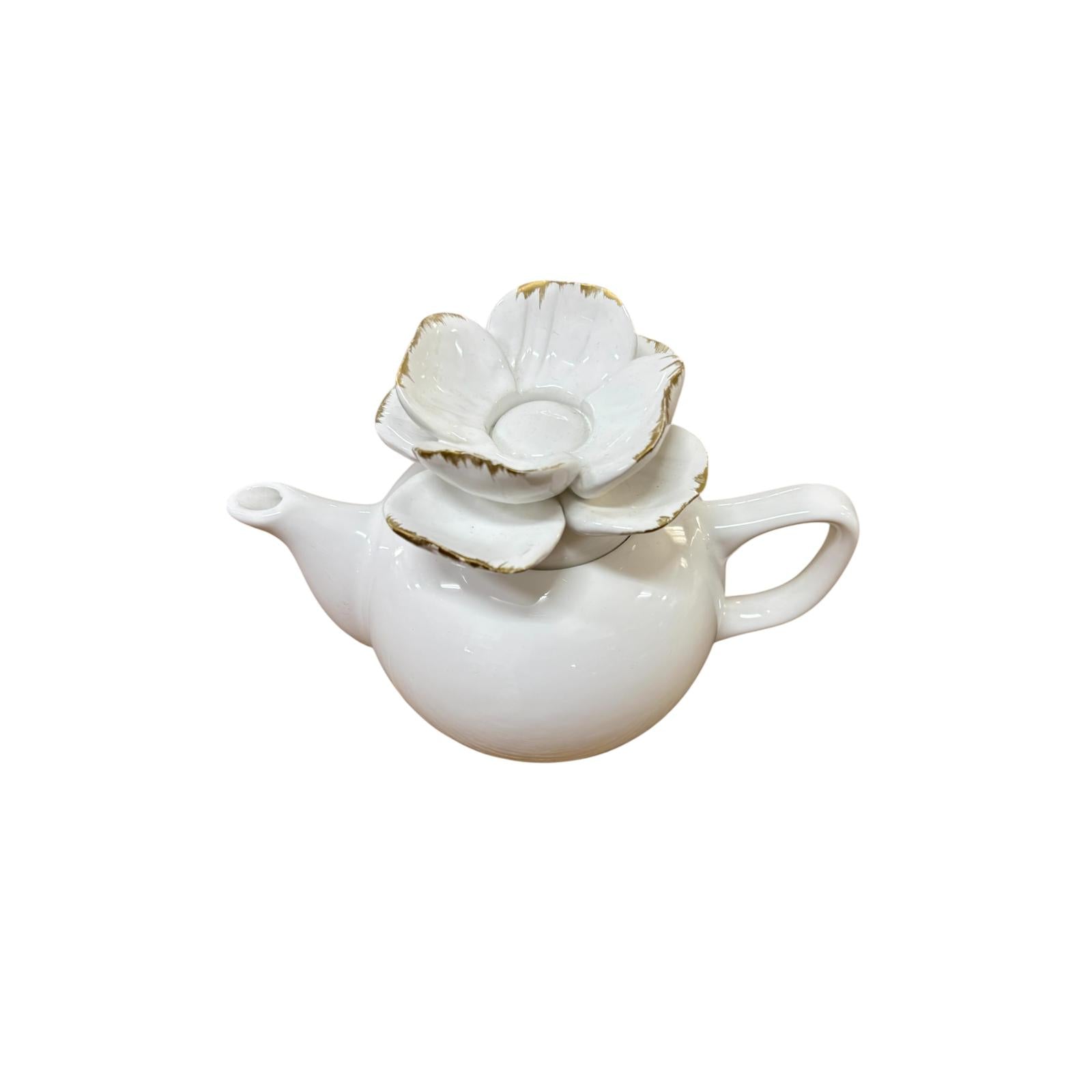 Teiera in Ceramica con Fiore 3D sul Coperchio 23x13 h cm – Dea Capodimonte