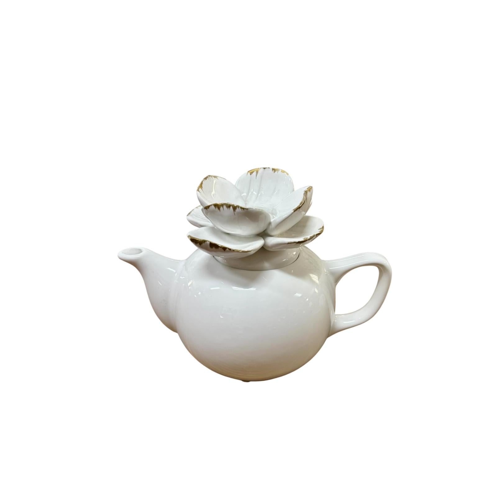 Teiera in Ceramica con Fiore 3D sul Coperchio 23x13 h cm – Dea Capodimonte