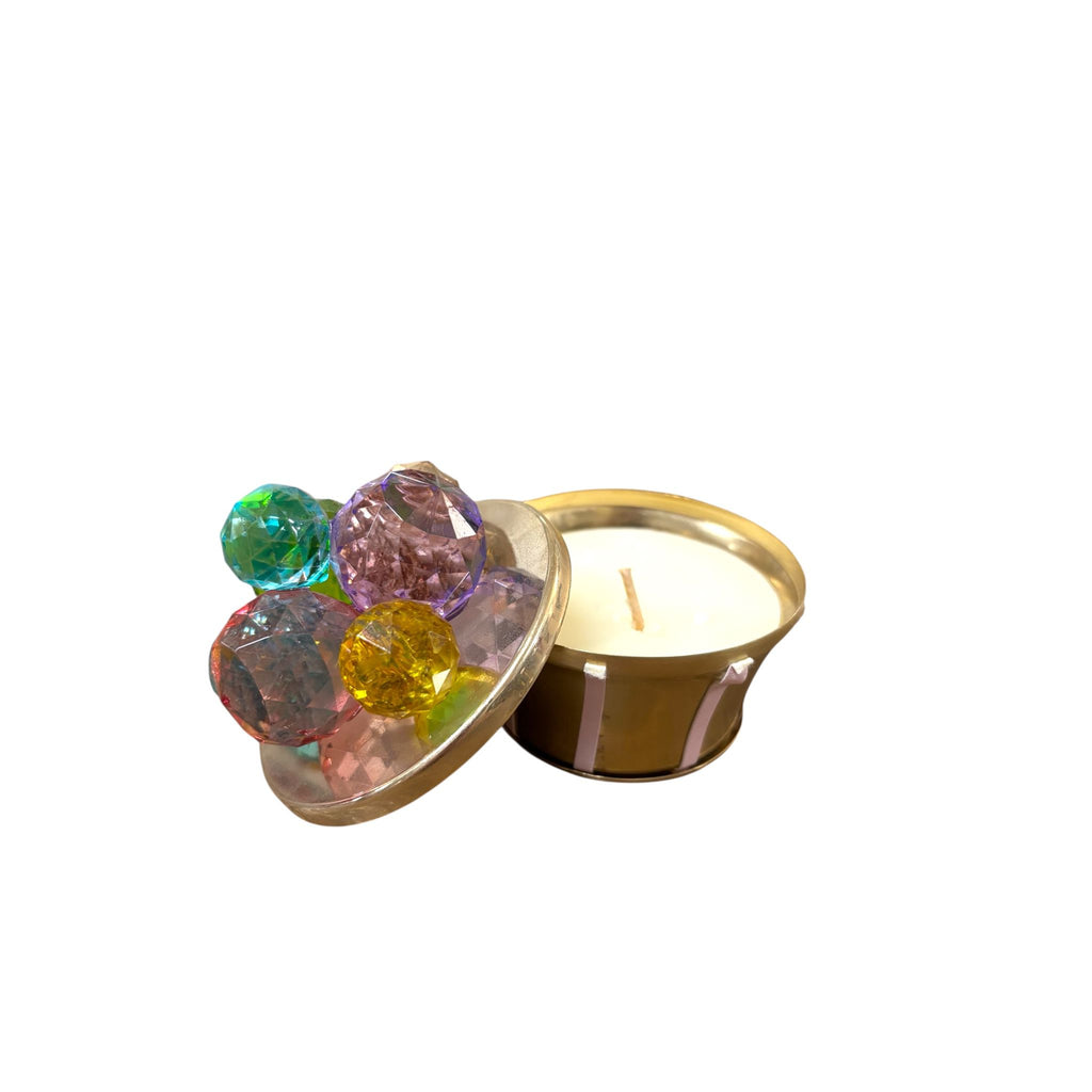 Candela in Metallo Oro con Sfere in Vetro Colorato –  Madrhelen
