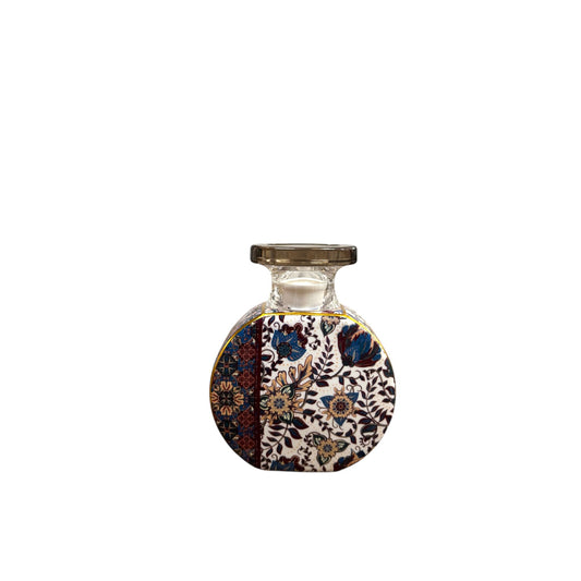 Bottiglia Tonda con Decori Floreali Blu e Dettagli Oro 12 h cm– Baci Milano