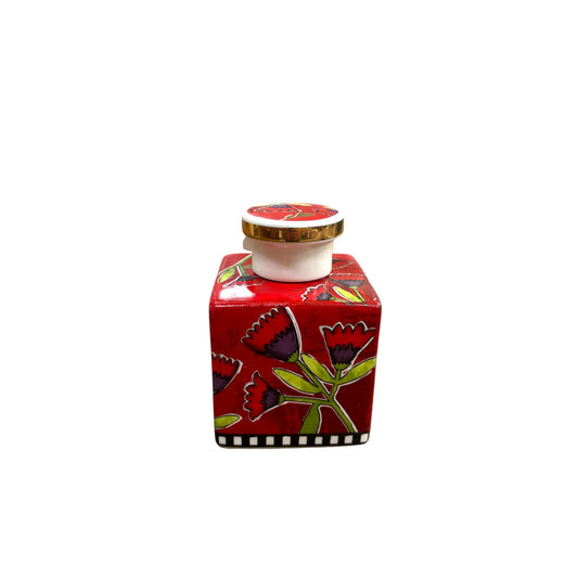 Bottiglia in Ceramica Rossa con Decori Verdi – Egan