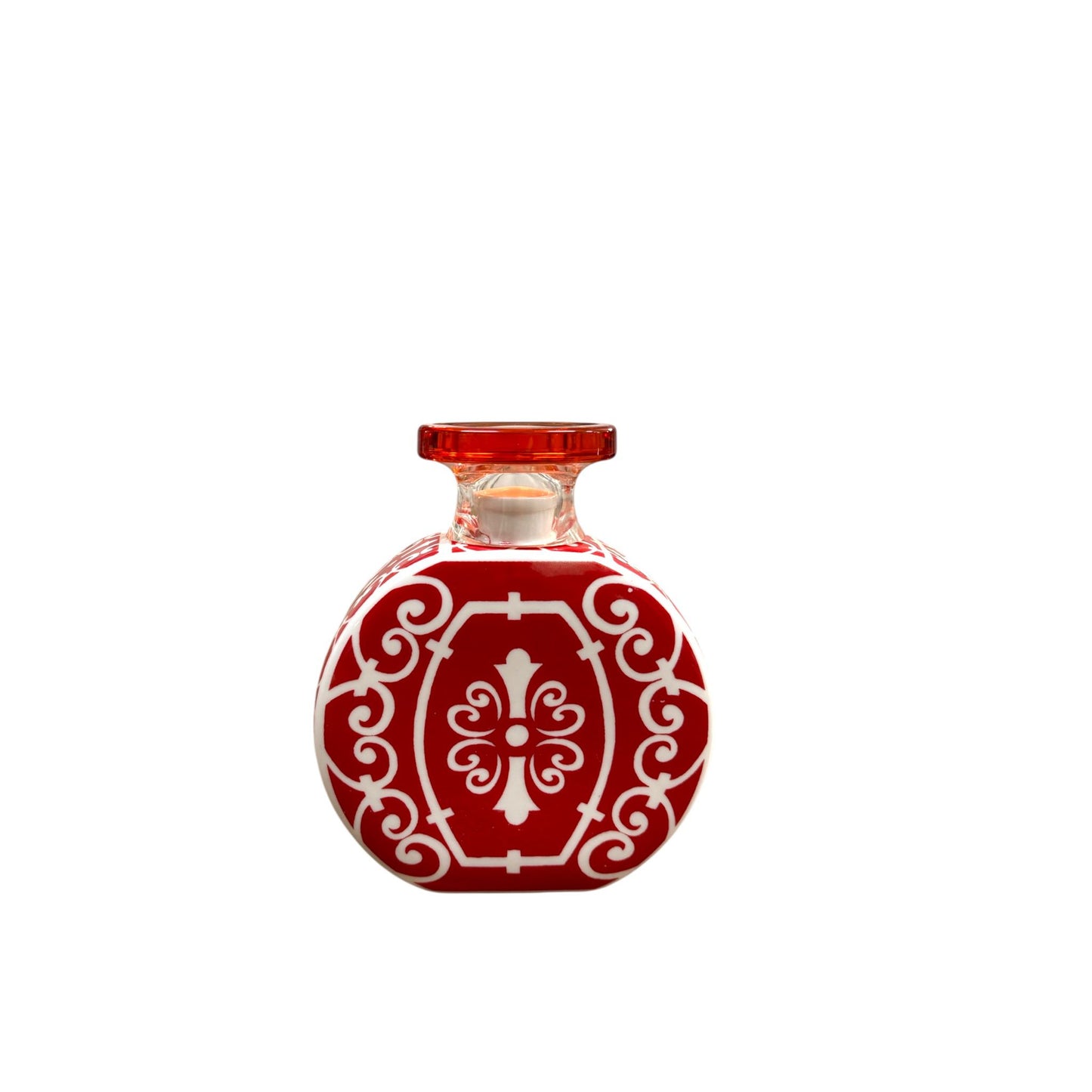 Bottiglia Tonda in Ceramica Rossa con Decori Bianchi 14 h cm – Baci Milano