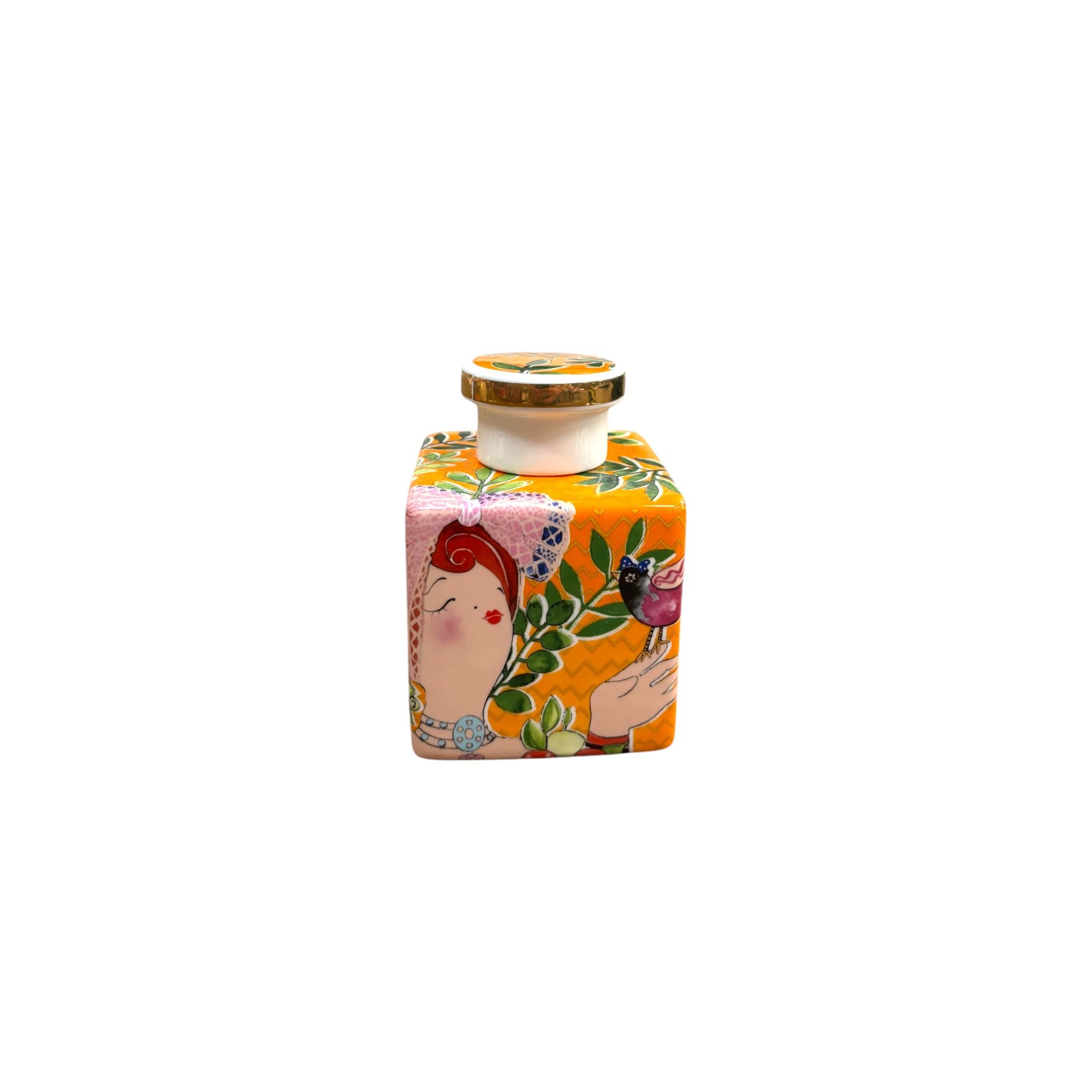 Bottiglia in Ceramica Arancione con Decori Verdi 11 h cm– Egan