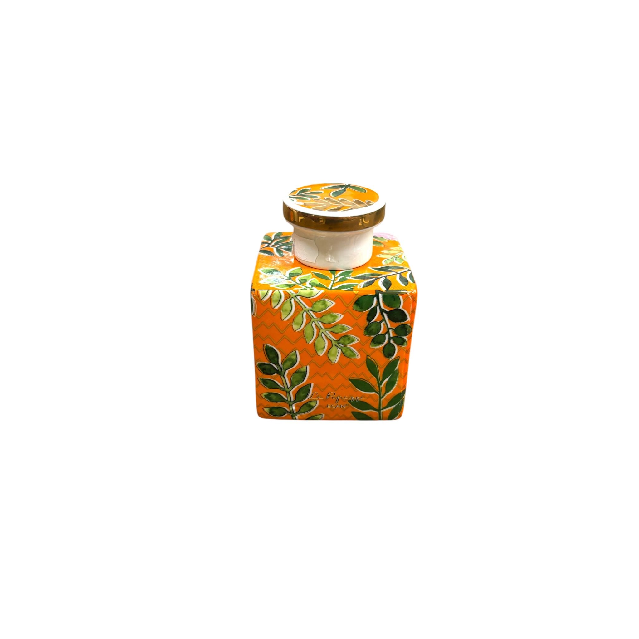 Bottiglia in Ceramica Arancione con Decori Verdi 11 h cm– Egan