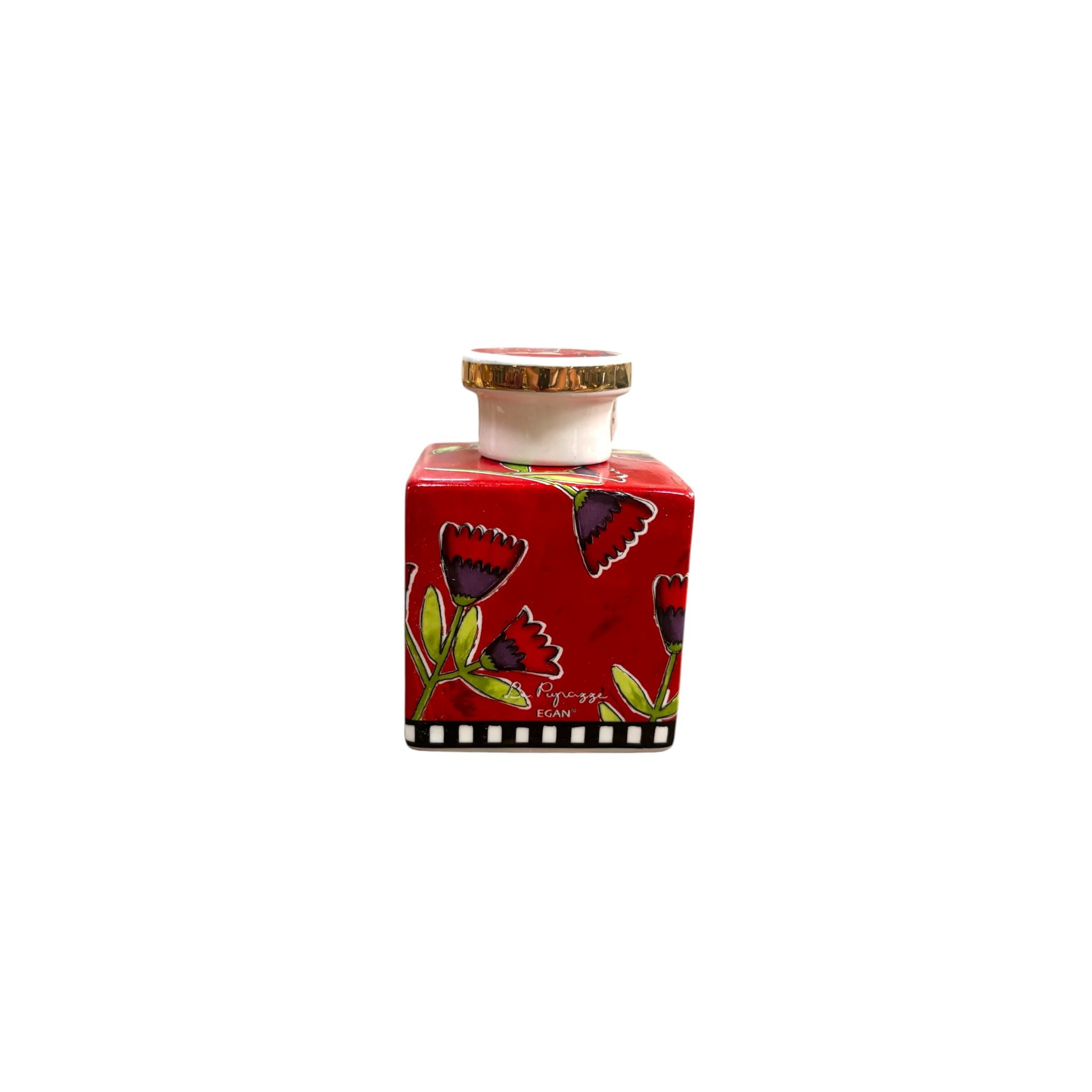 Bottiglia in Ceramica Rossa con Decori Verdi – Egan