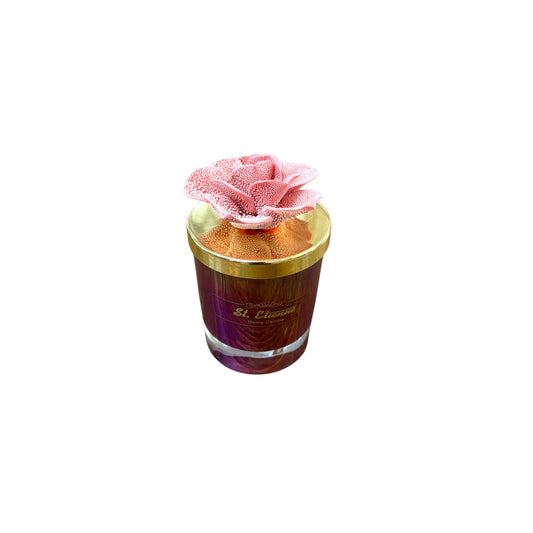 Candela in Vetro Magenta con Coperchio e Fiore 13 h cm – St. Etienne