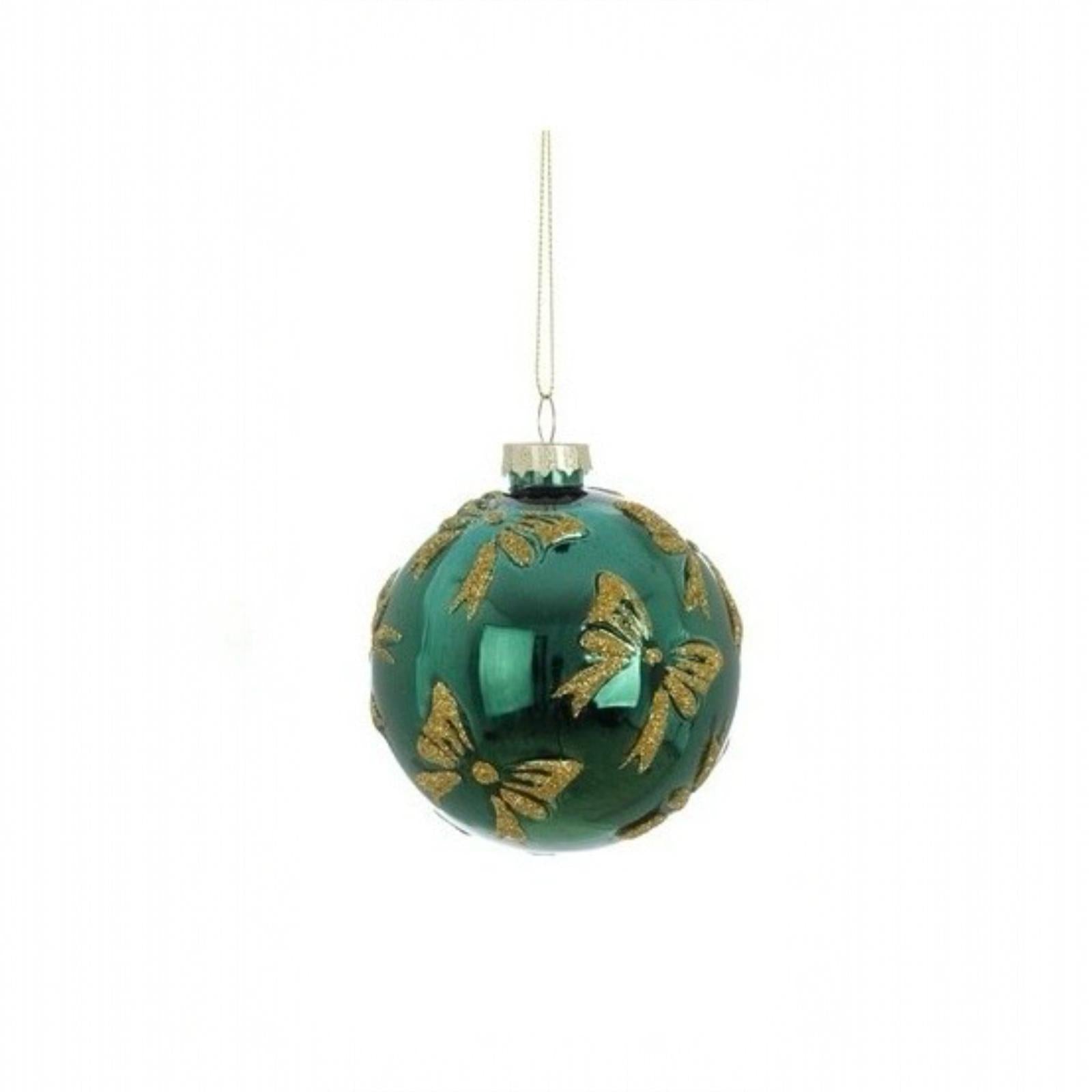 Sfera Natalizia Verde con Fiocchi Dorati 8x8 cm- Blanc Mariclò