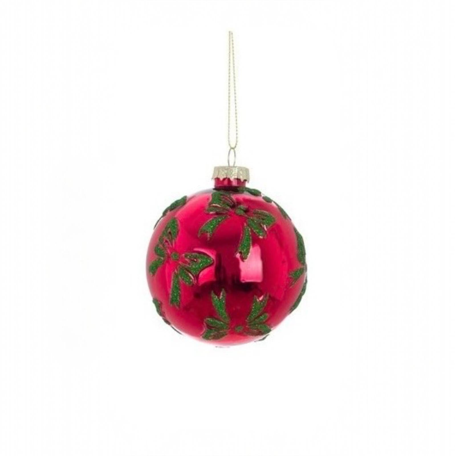 Sfera Natalizia Rossa con Fiocchi Verdi 8x8 cm - Blanc Mariclò