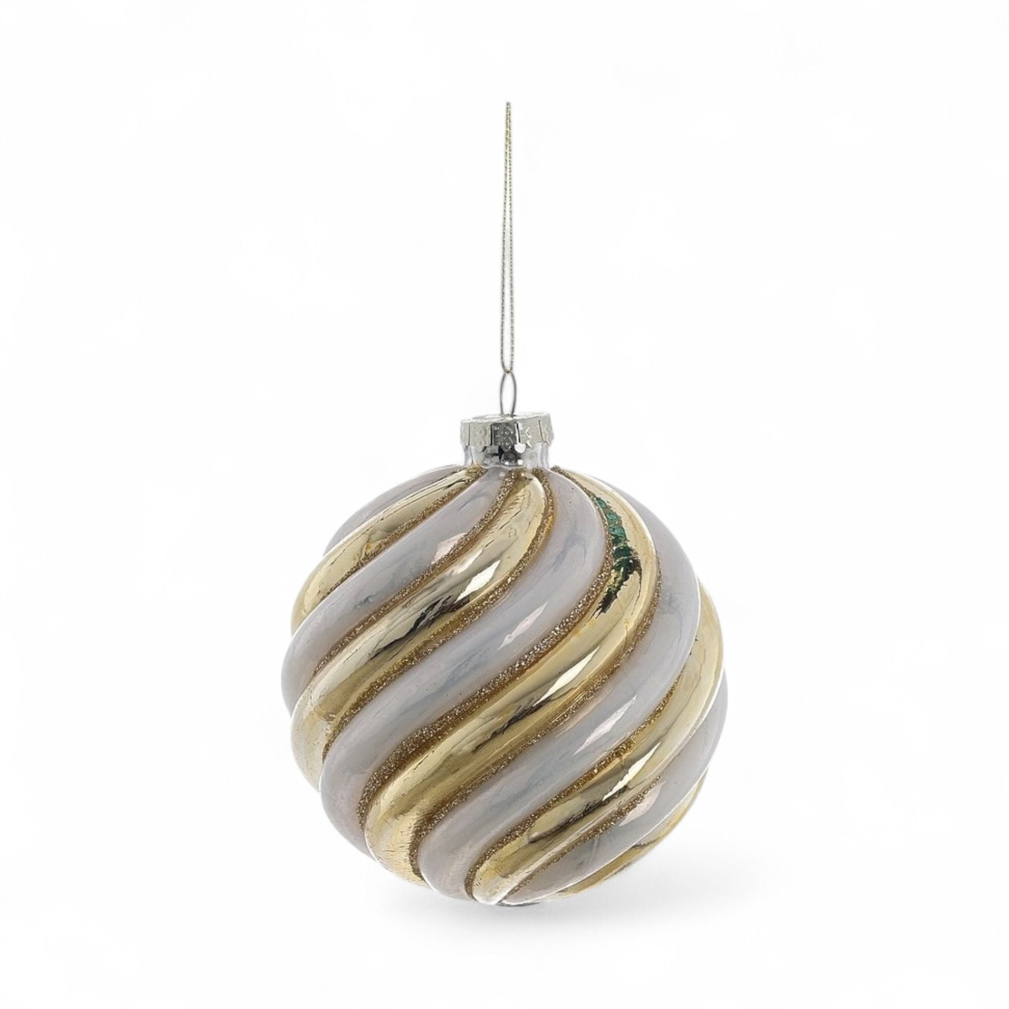 Pallina Natalizia Bianca con Glitter Oro in Vetro 10x10 cm - Blanc Mariclò