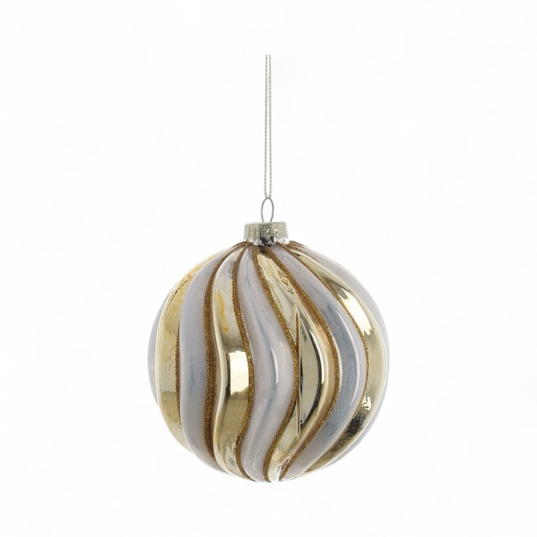 Pallina Natalizia Bianca con Glitter Oro in Vetro 10x10 cm - Blanc Mariclò
