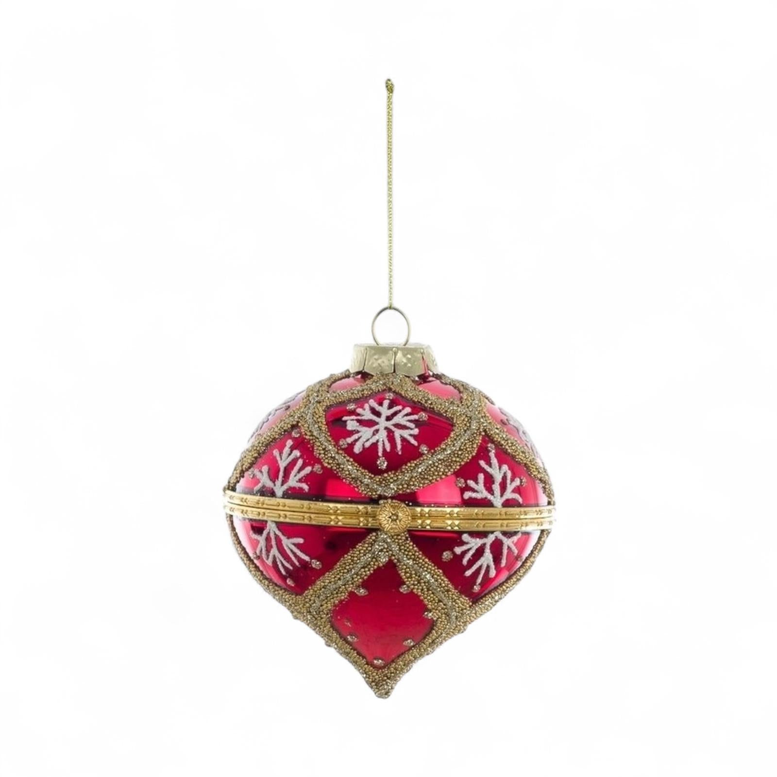 Sfera Natalizia Retrò Verde con Ricami Glitterati 9x9 cm - Blanc Mariclò