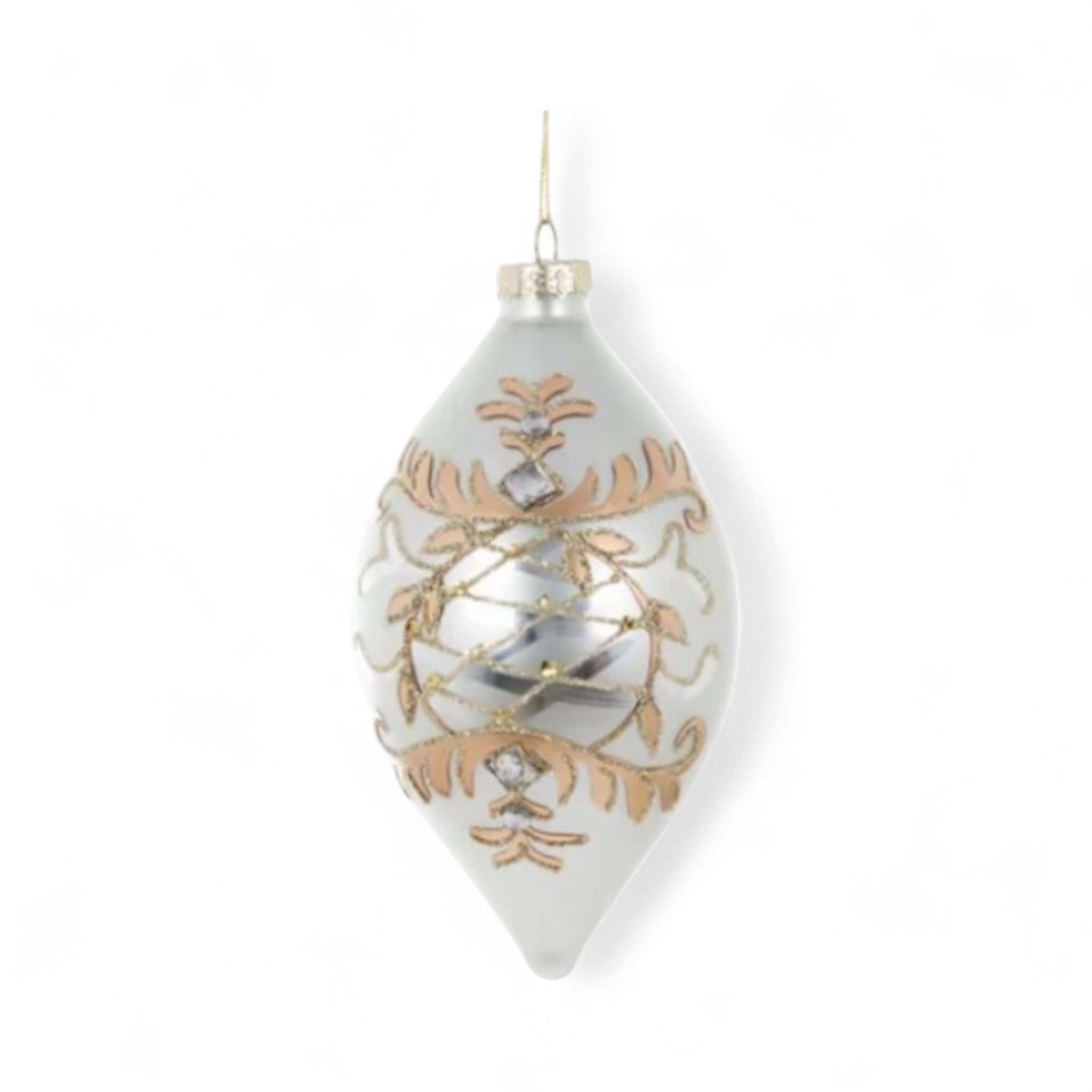 Decorazione  Ovale in Vetro Argento con Decori Oro 10 cm- Blanc Mariclò