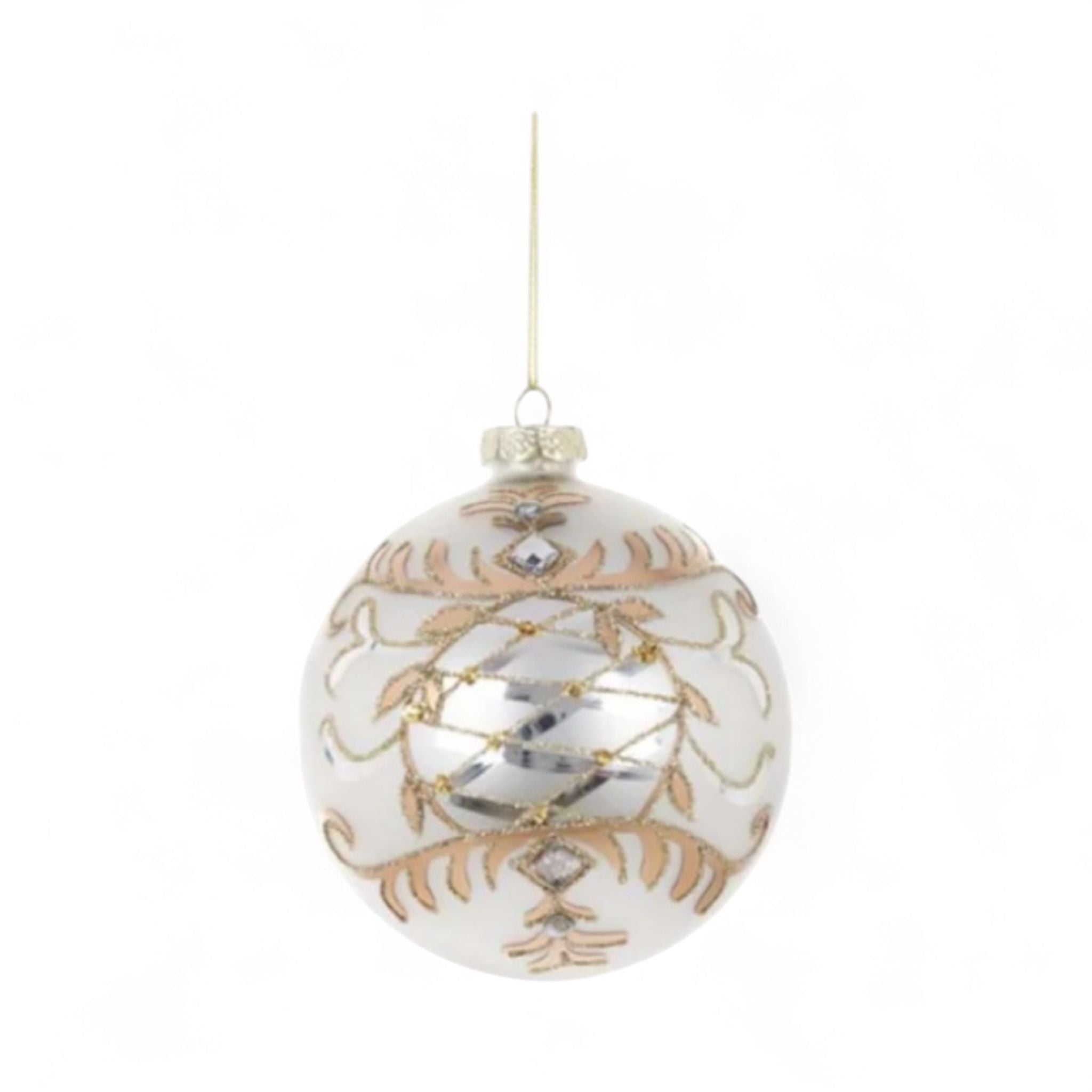 Decorazione a Sfera in Vetro Argento con Decori Oro 10 cm- Blanc Mariclò