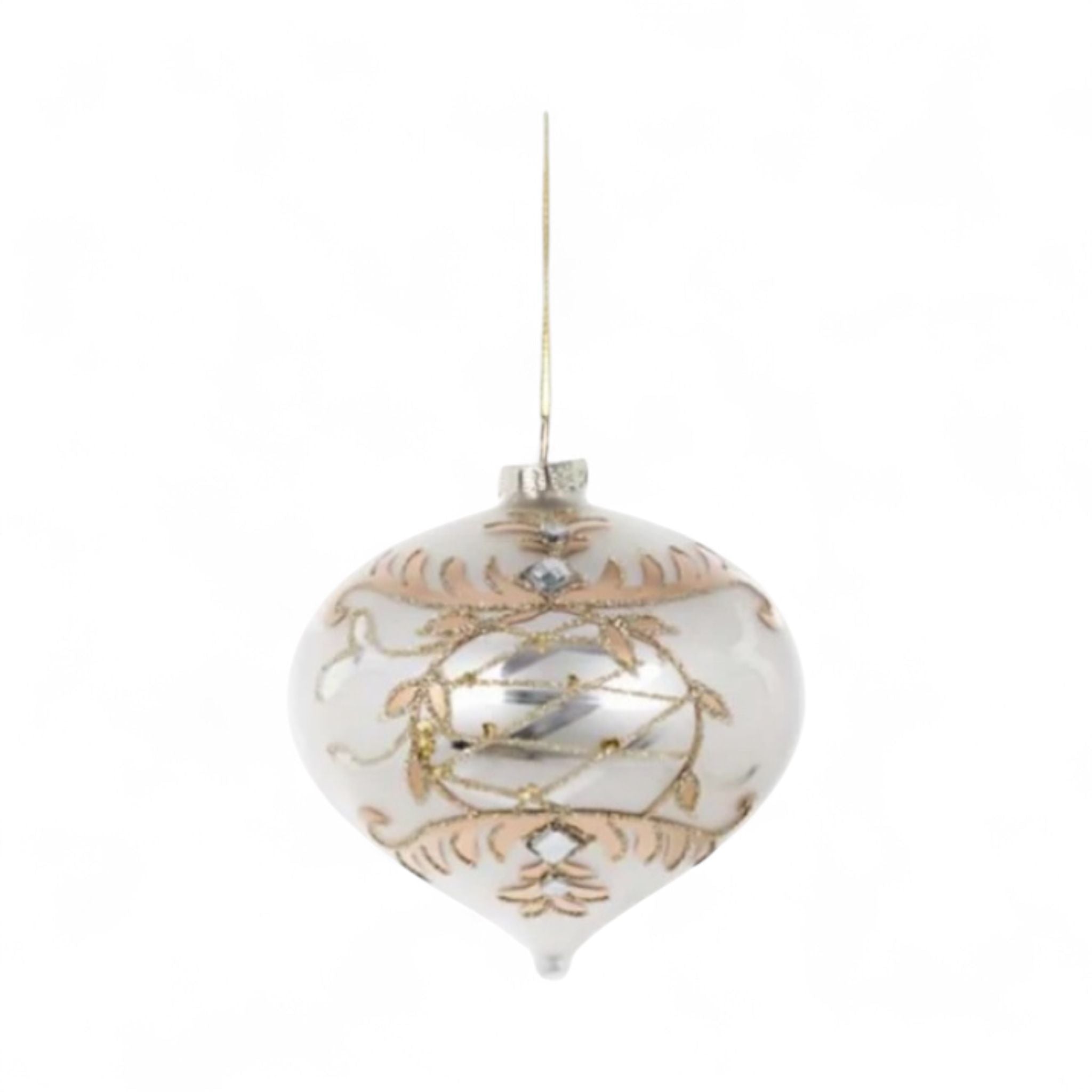 Decorazione a Goccia in Vetro Argento con Decori Oro 10 cm - Blanc Mariclò