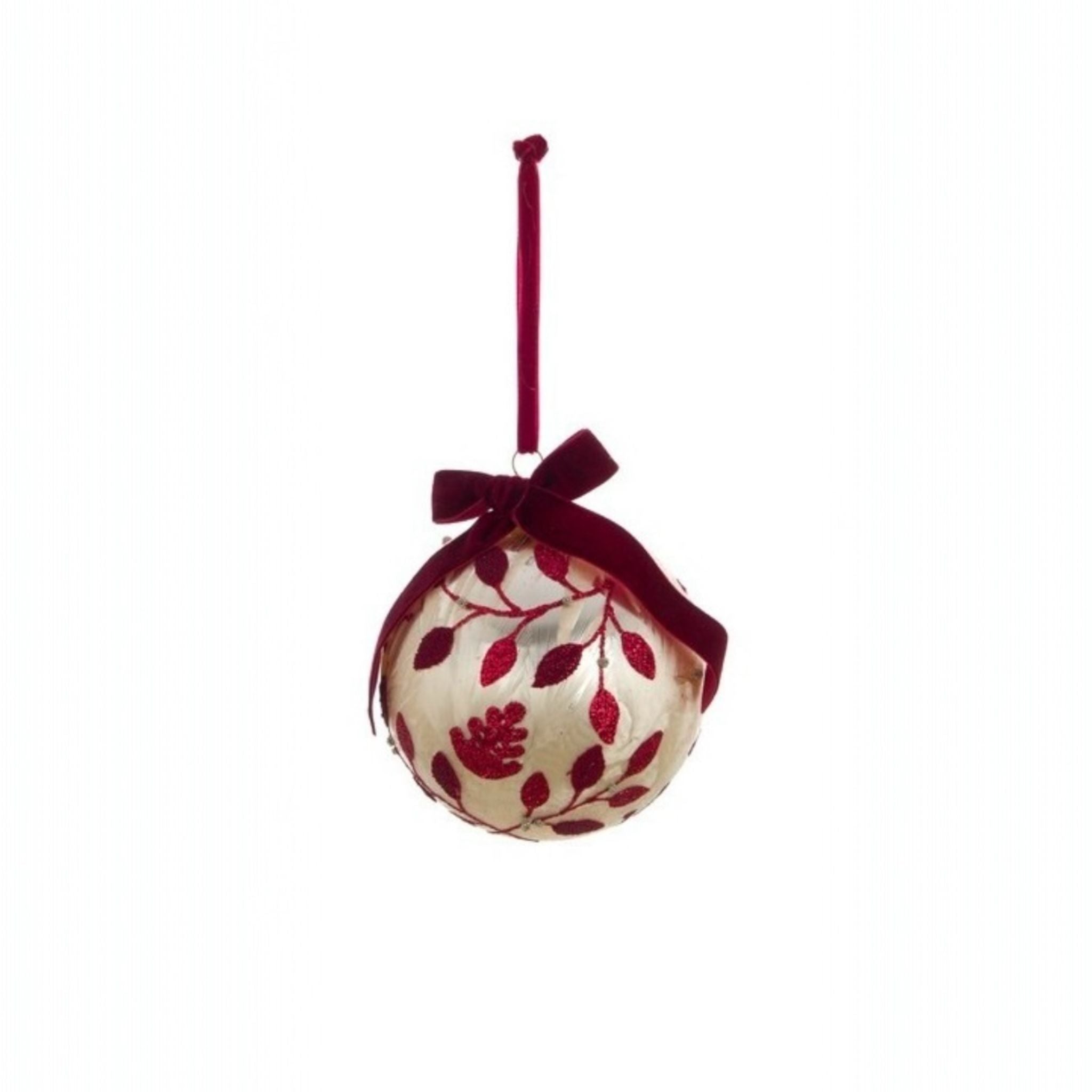 Sfera in Vetro Platino con Decori Rosso Scuro 10x10 cm - Blanc Mariclò