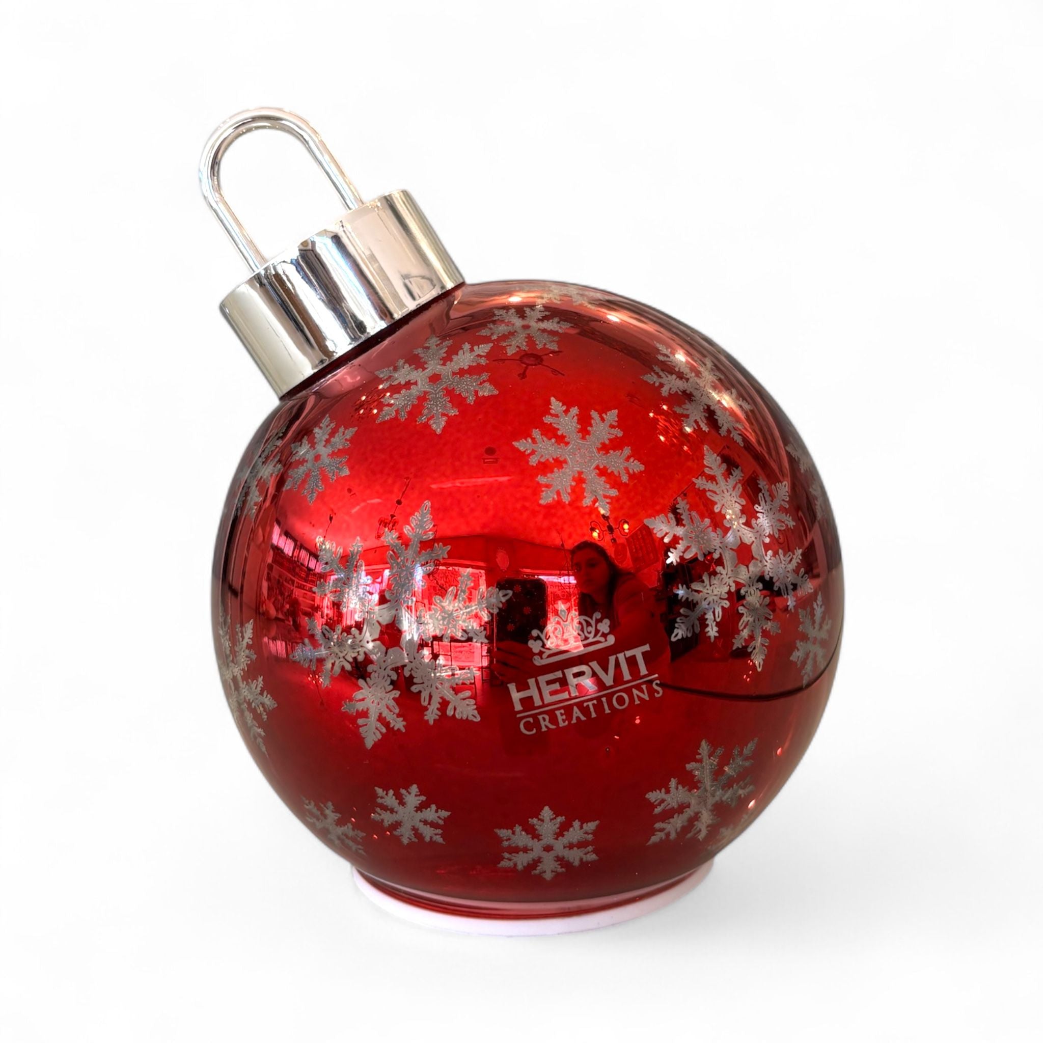 Sfera Natalizia Rossa con Luce LED e Decoro - Hervit