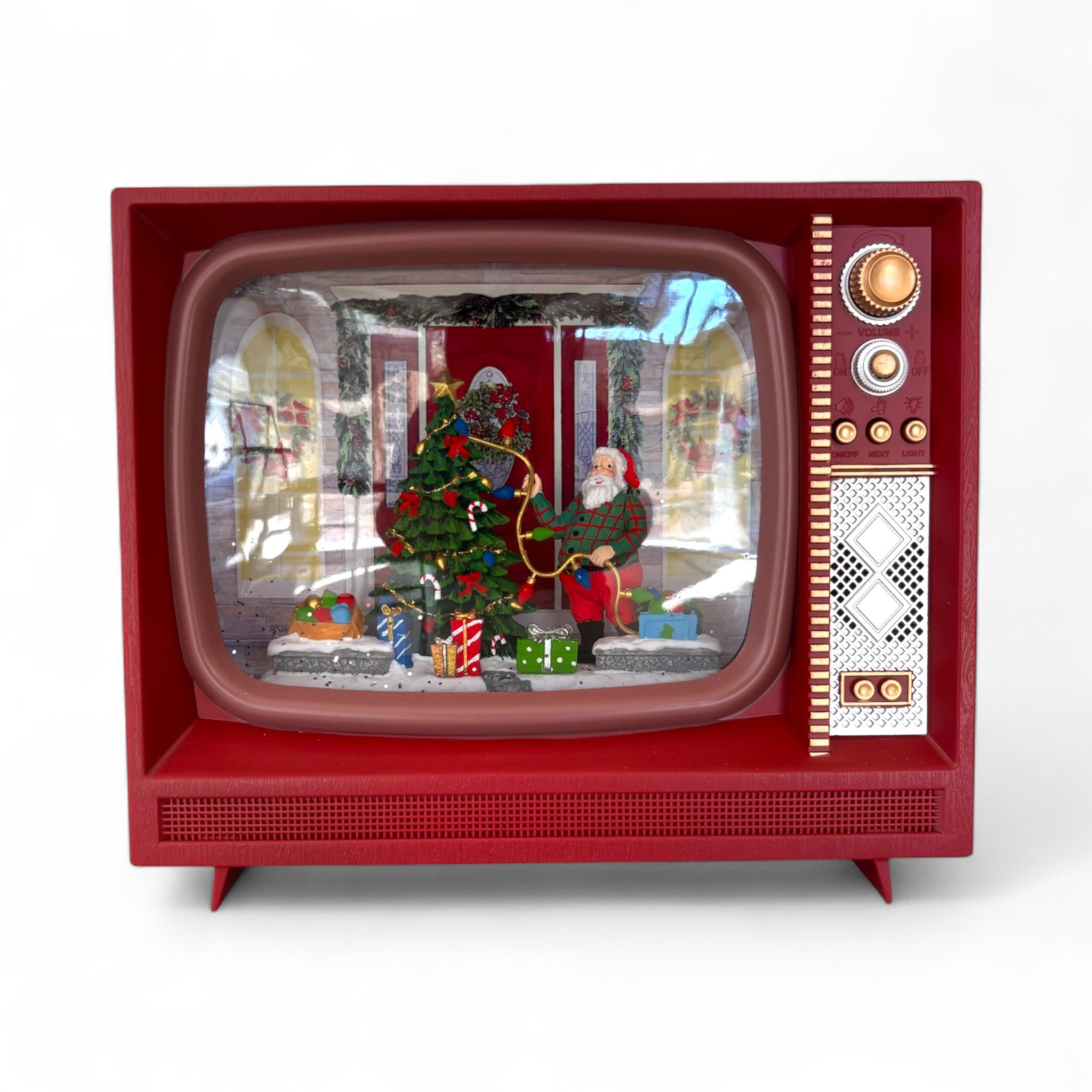 Carillon TV Vintage con Babbo Natale e Albero, Luci e Musica – Hervit