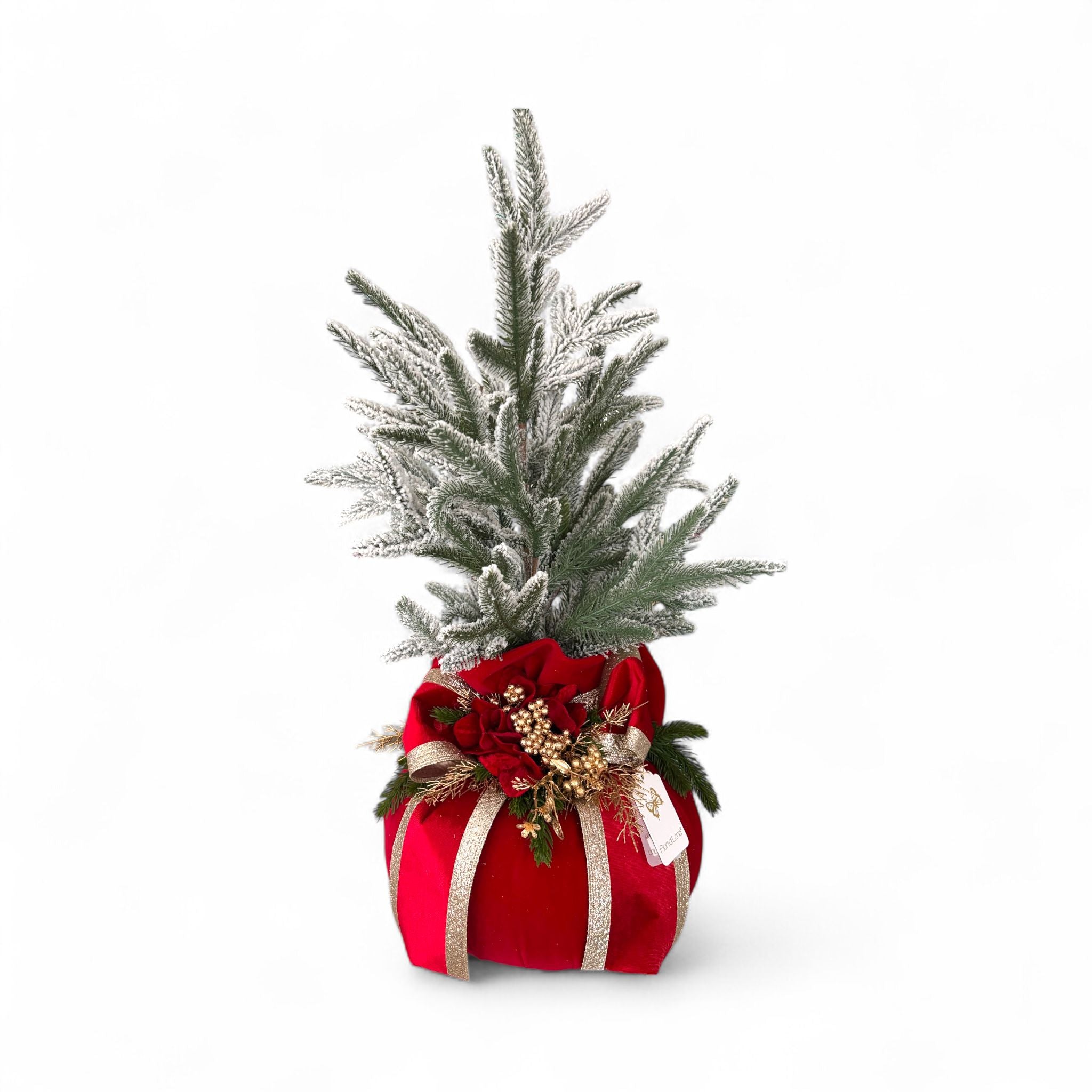 Pouf in Velluto Rosso con Alberello Innevato e Fiocco 75 h cm - Fiori di Lena