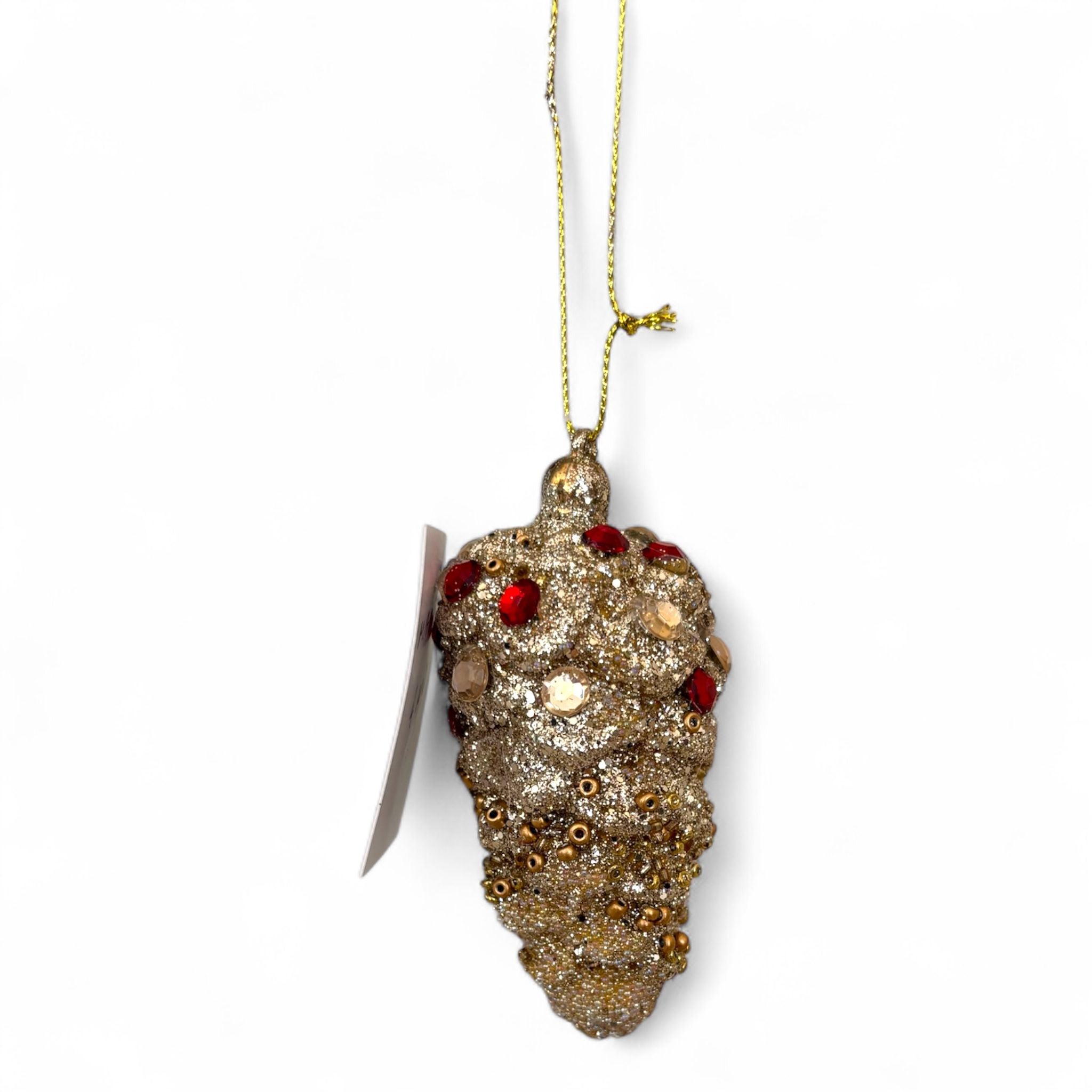 Decorazione Albero a Pigna in Oro Glitterato con Pietrine 9 cm - Fiori di Lena