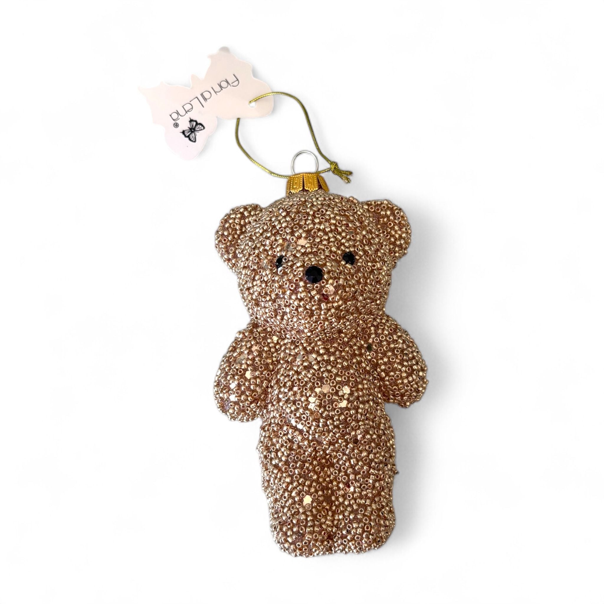 Decorazione Teddy in Vetro con Perline Oro 8x6x14 cm - Fiori di Lena