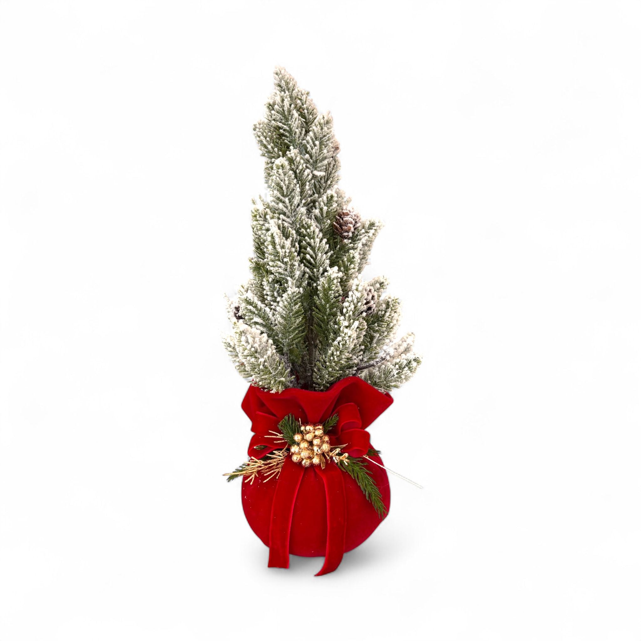Pouf in Velluto Rosso con Alberello Innevato e Fiocco 35 h cm - Fiori di Lena