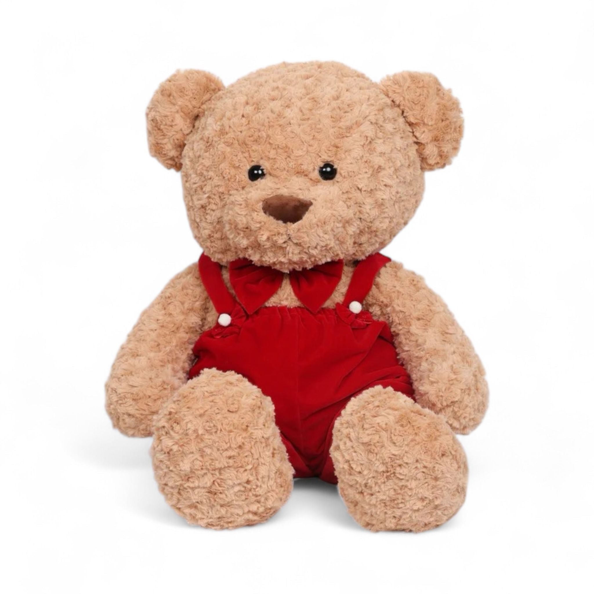 Teddy in Peluche con Salopette in Velluto Rosso e Papillon 90 cm - Fiori di Lena