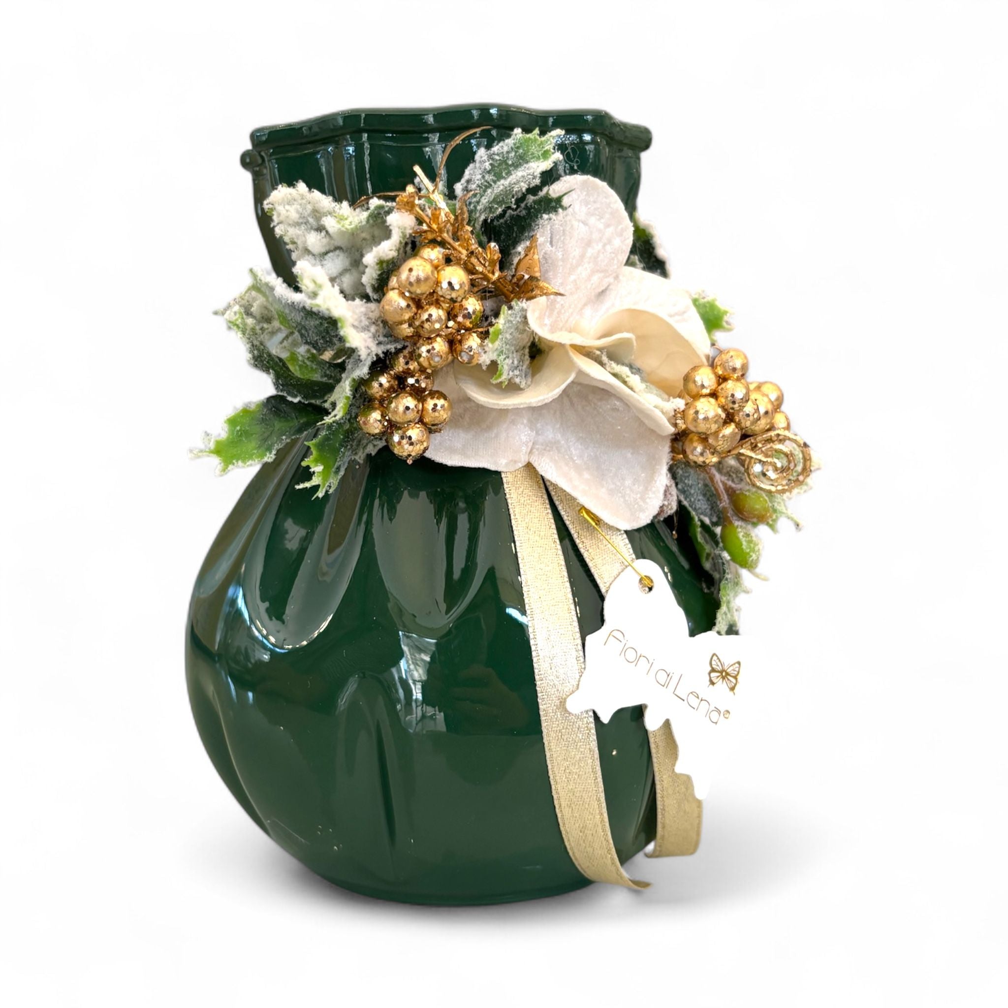 Vasetto in Vetro Colorato con Fiori e Nastri in Velluto - Fiori di Lena