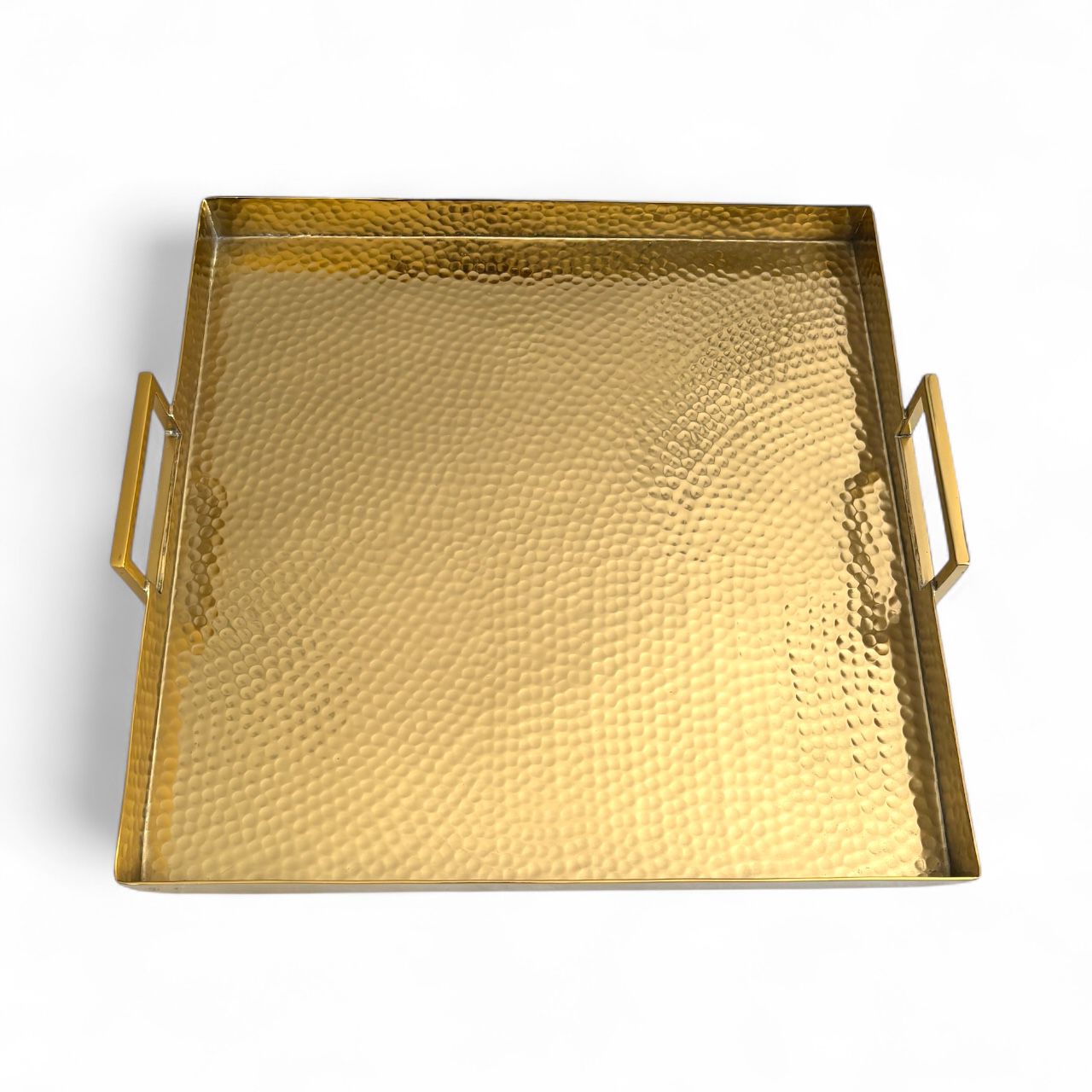 Vassoio Quadrato in Metallo Oro Martellato con Manici 41 cm- Fade