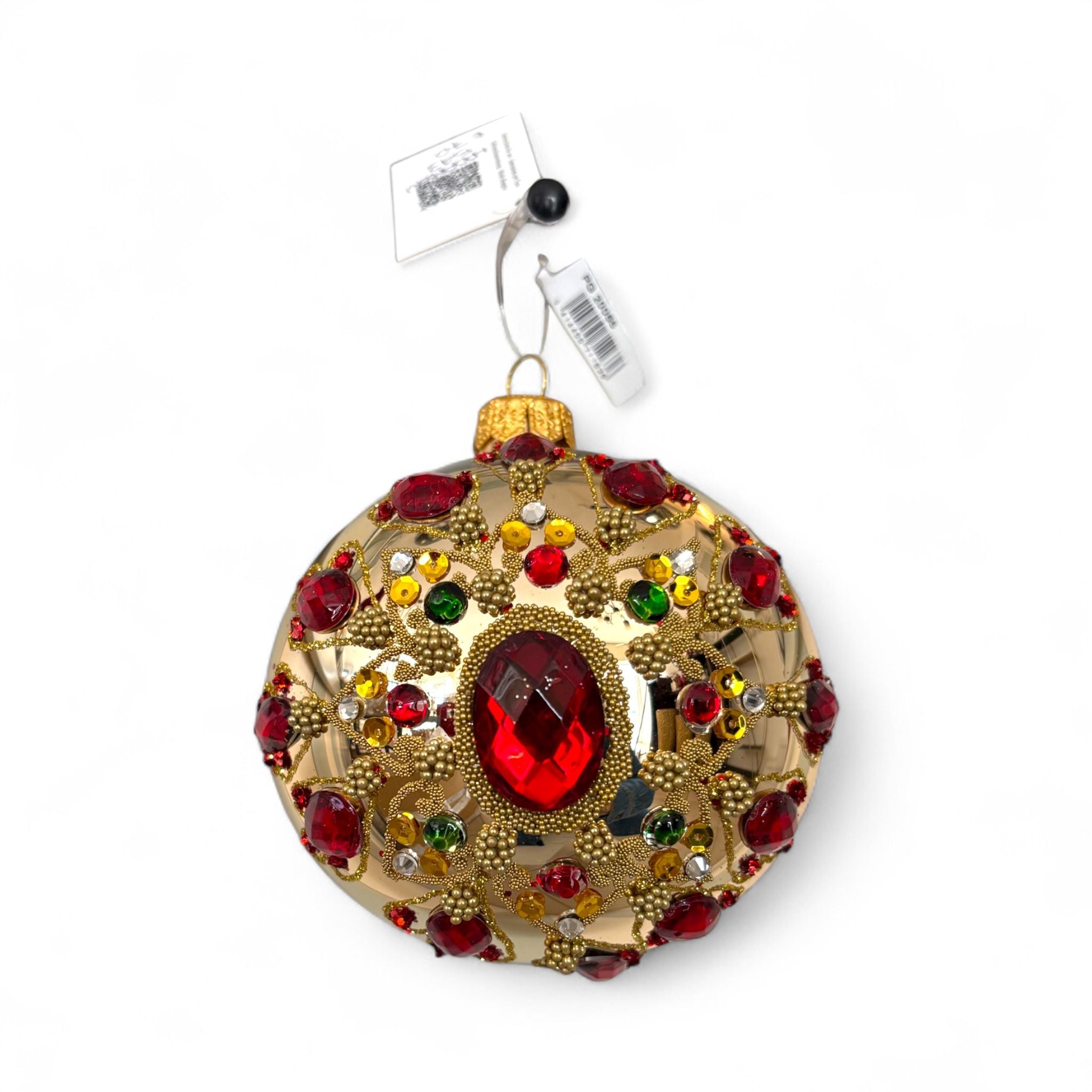 Sfera in Vetro Oro con Perline e Pietre Luminose Ø 10 cm in Box Regalo - Goodwill