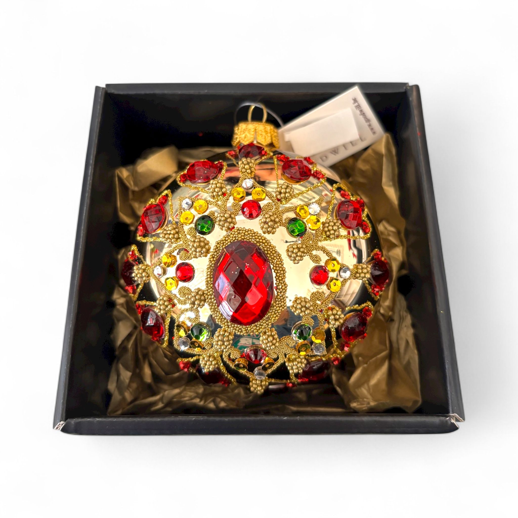 Sfera in Vetro Oro con Perline e Pietre Luminose Ø 10 cm in Box Regalo - Goodwill