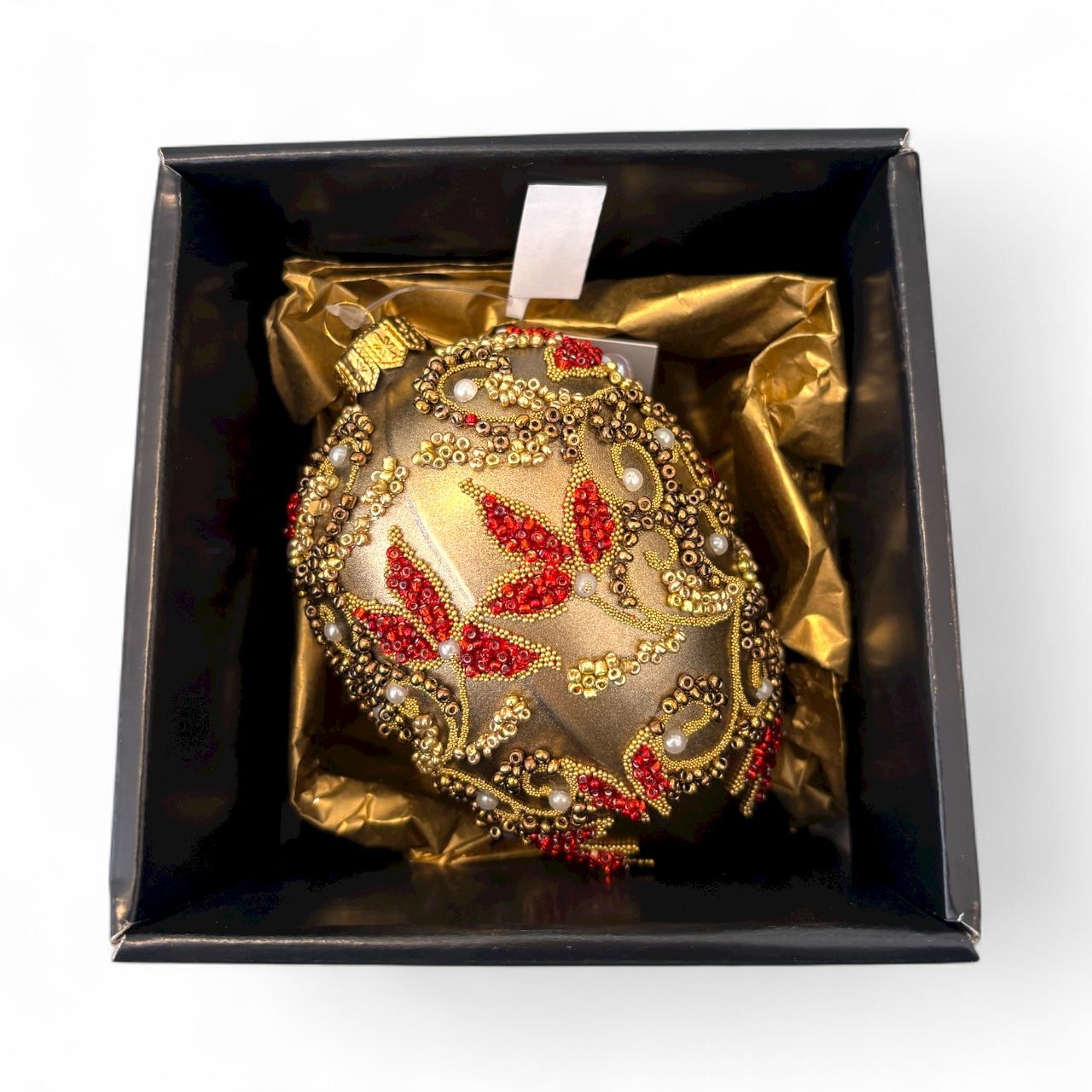 Sfera Ovale in Vetro Oro con Perline e Pietre Luminose in Box Regalo - Goodwill